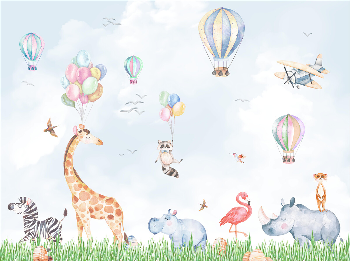 Fototapeta zvieratá chodia medzi balónmi