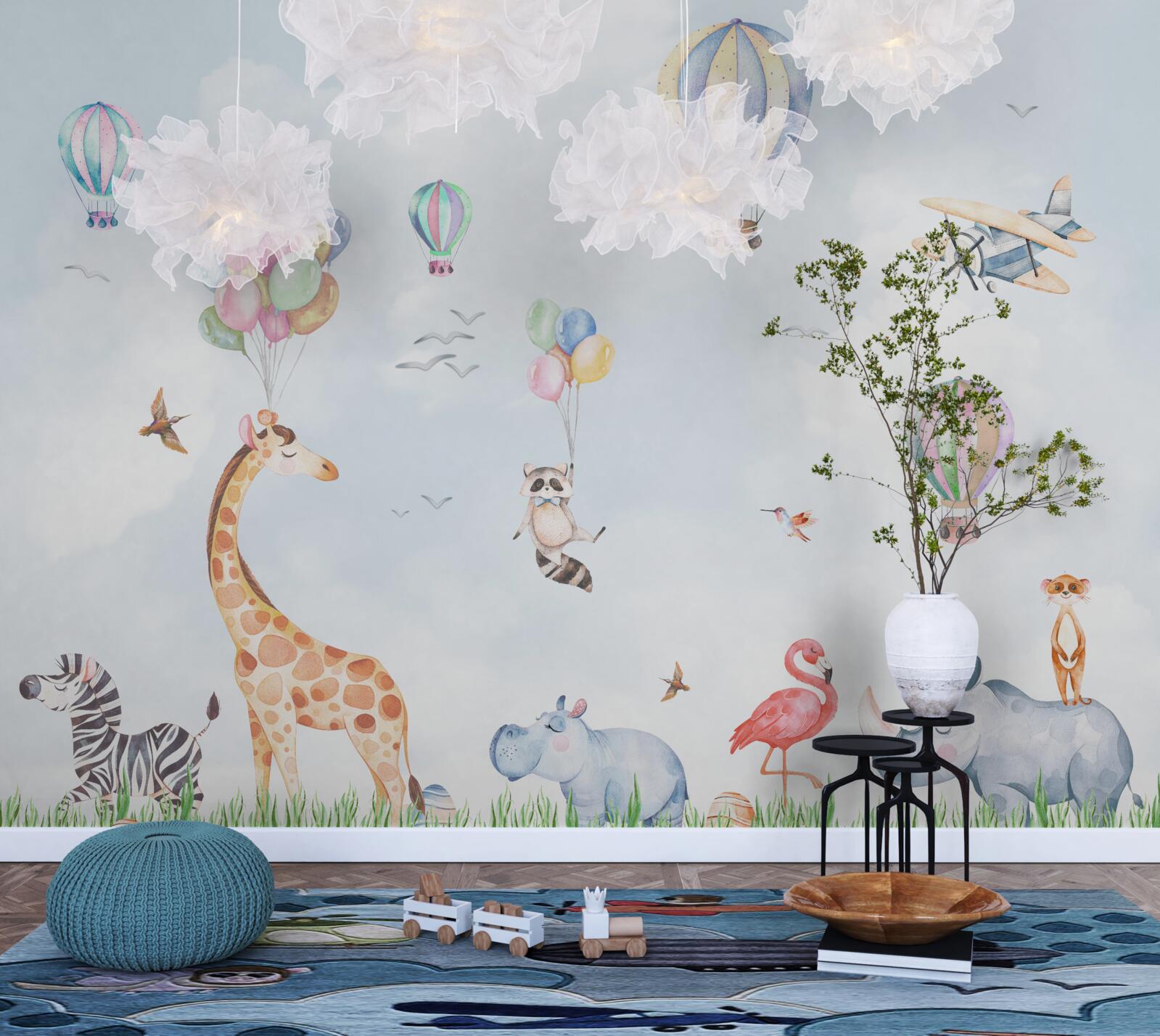 Fototapeta zvieratá chodia medzi balónmi