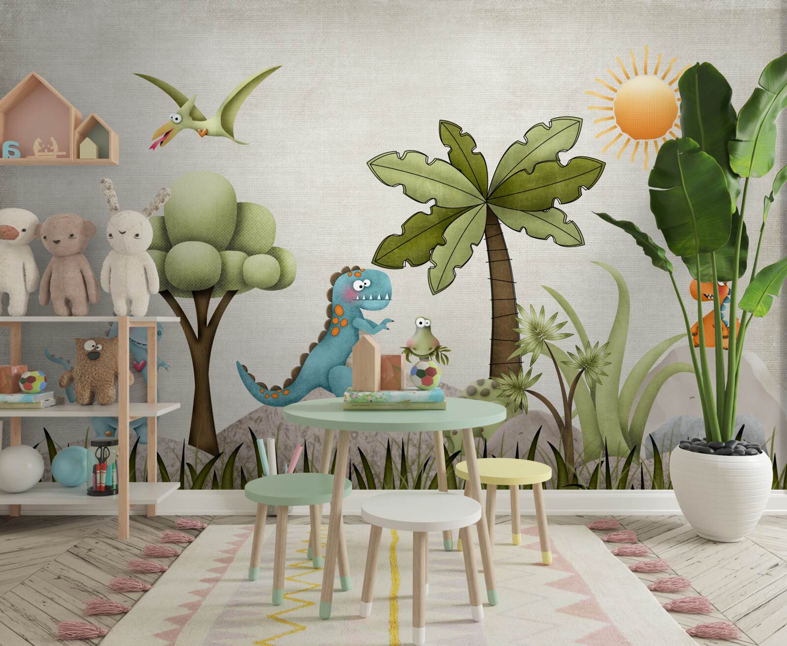 Fototapeta zelený háj s dinosaurami