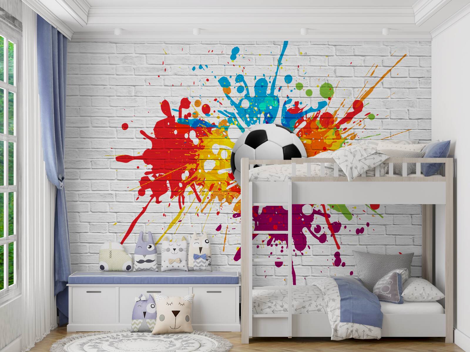 Fototapeta je tu futbalová lopta na tehlovej stene