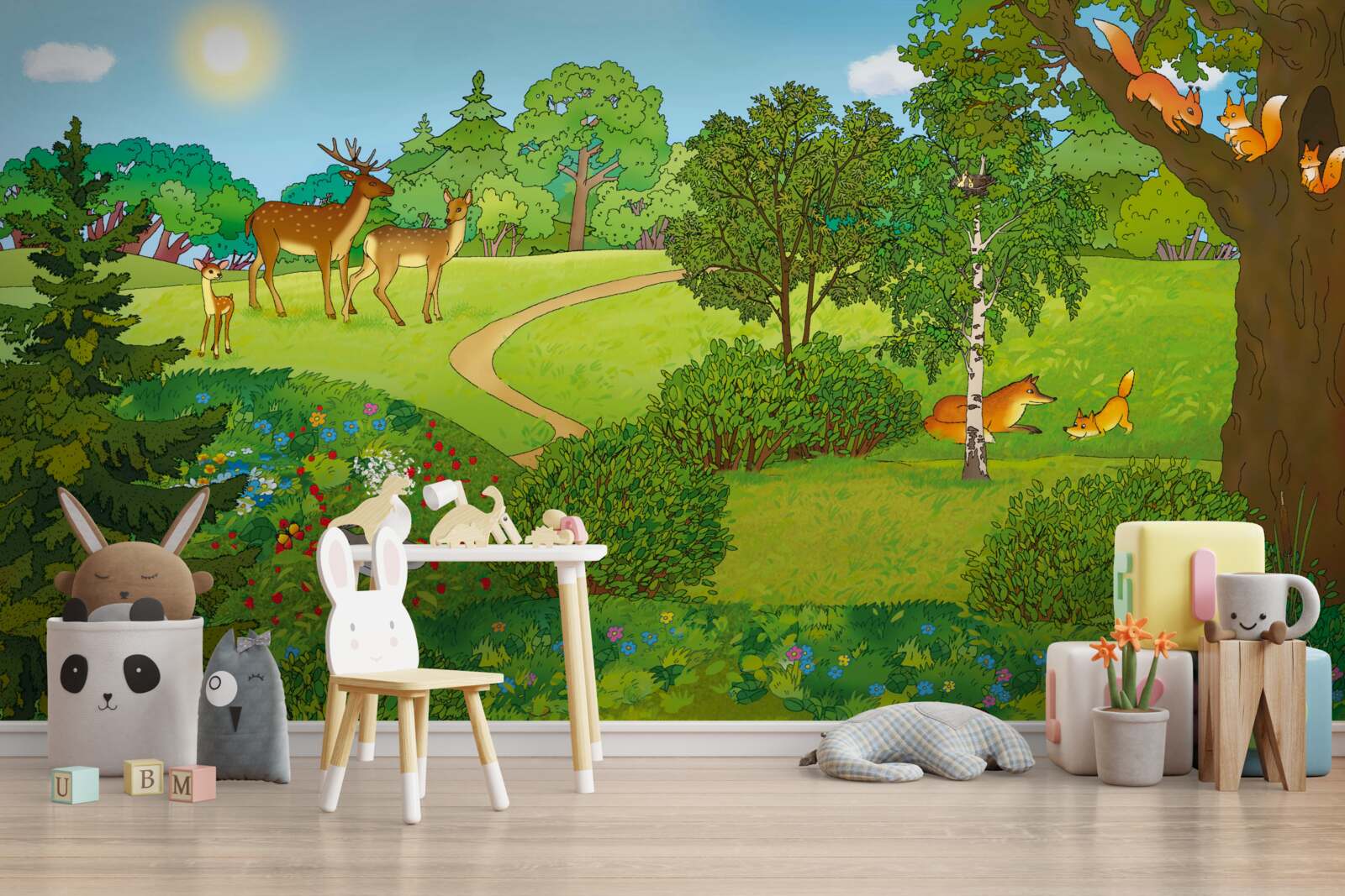 Fototapeta zvieratá chodia po lesnej čistinke