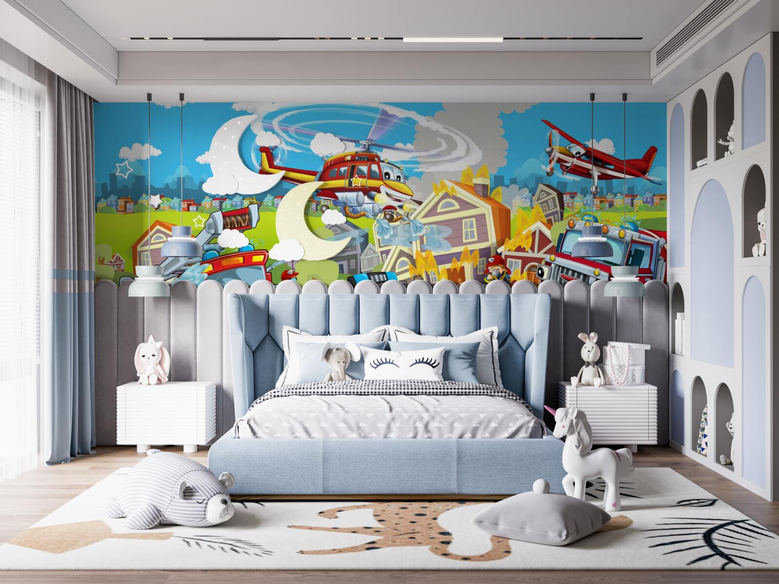 Fototapeta hasiči a rôzni priatelia dopravy