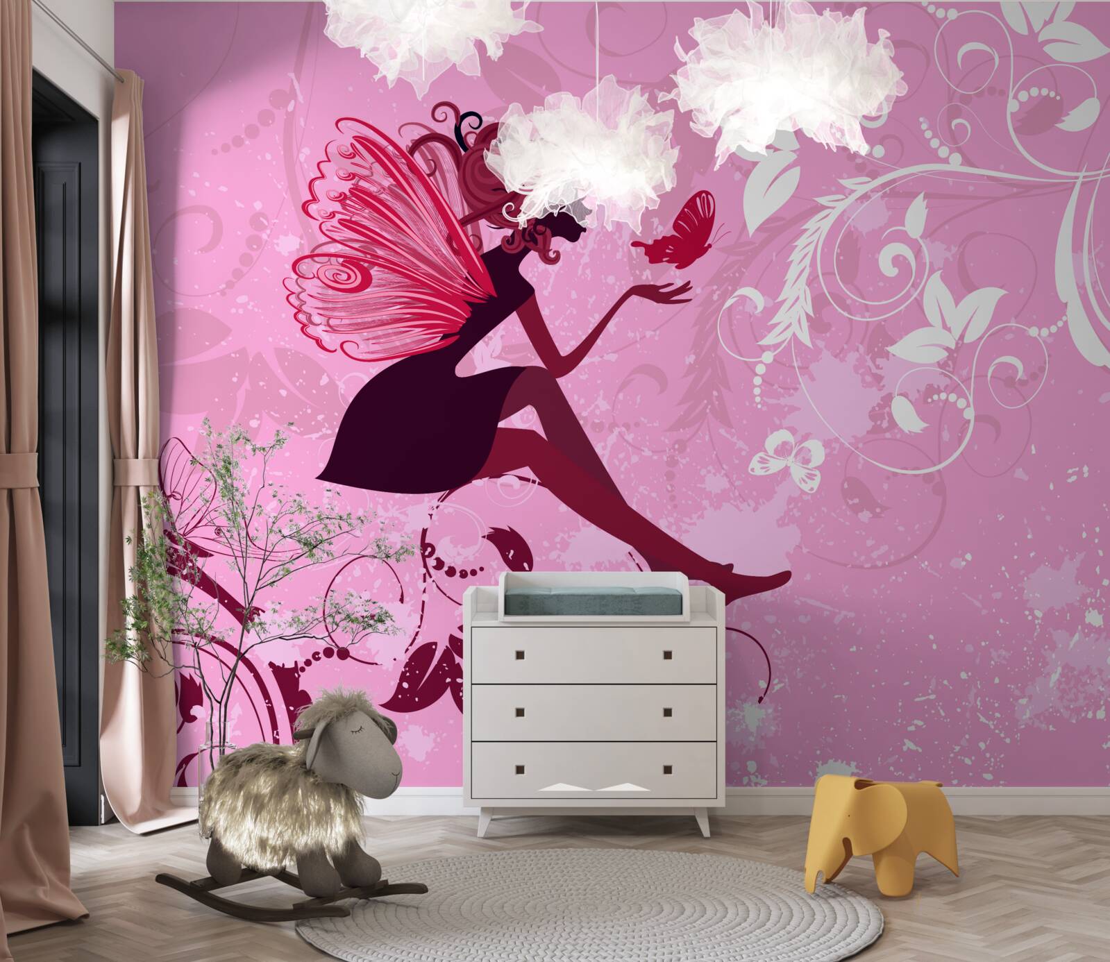 Fototapeta dievča sedelo na konári rastliny