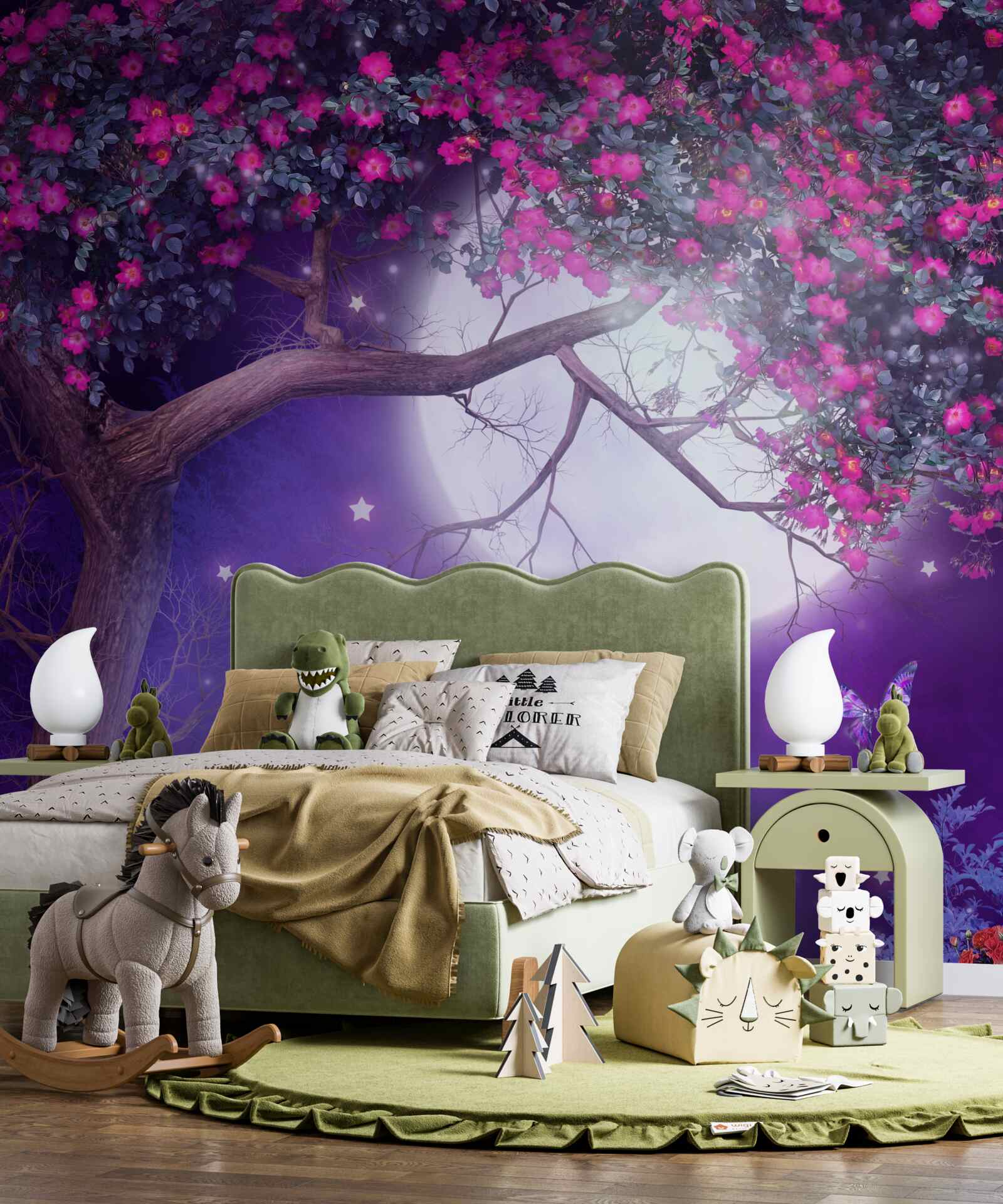 Fototapeta mesiac je plný svetla a strom kvitne