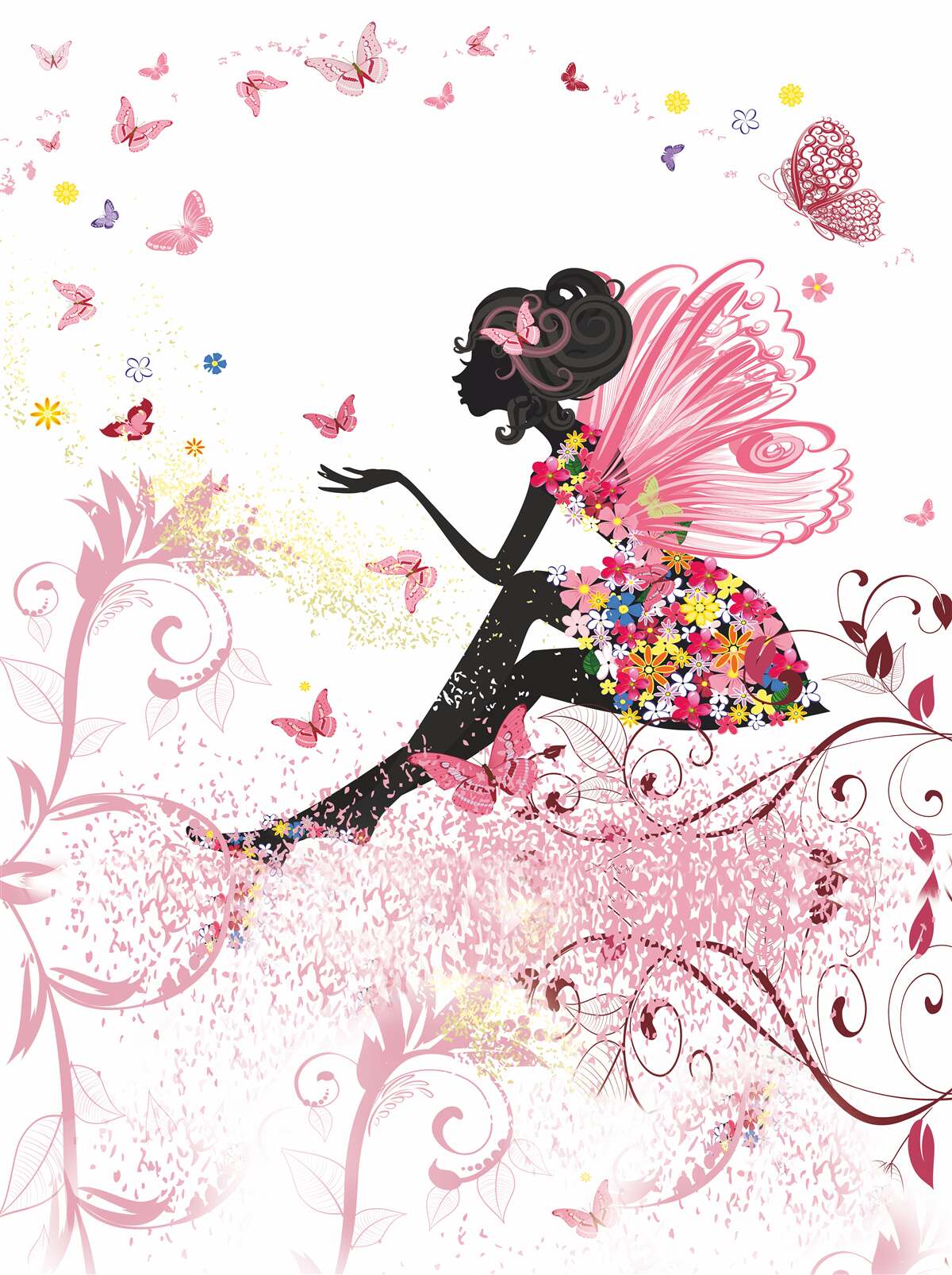 Fototapeta obrázok dievčaťa obklopeného motýľmi a kvetmi