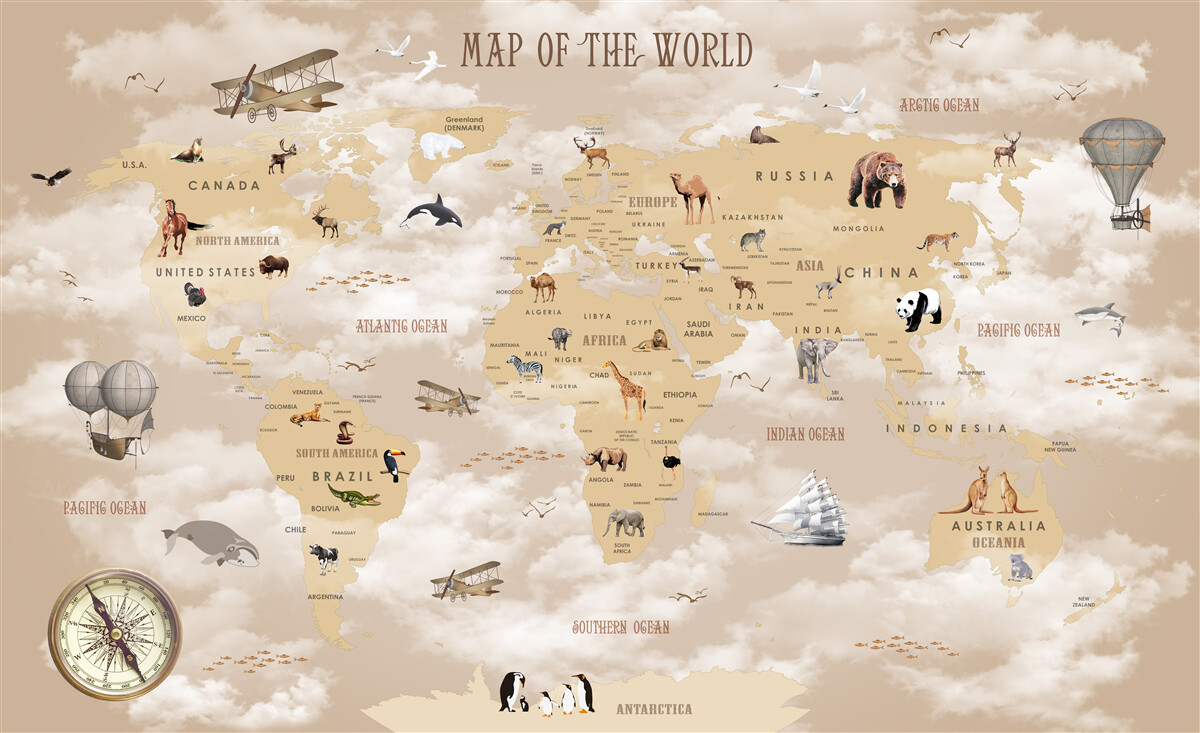 Fototapeta mapa sveta v odtieňoch hnedej