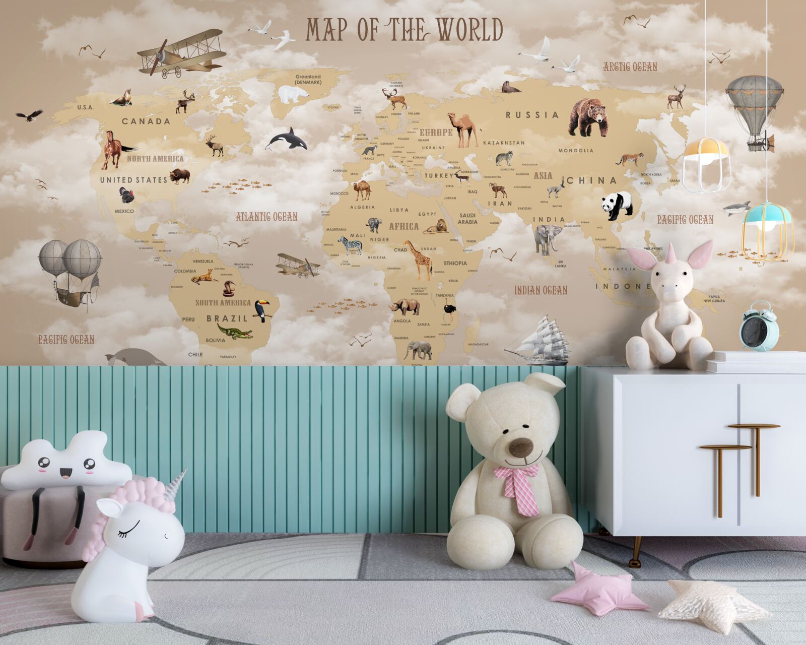 Fototapeta mapa sveta v odtieňoch hnedej