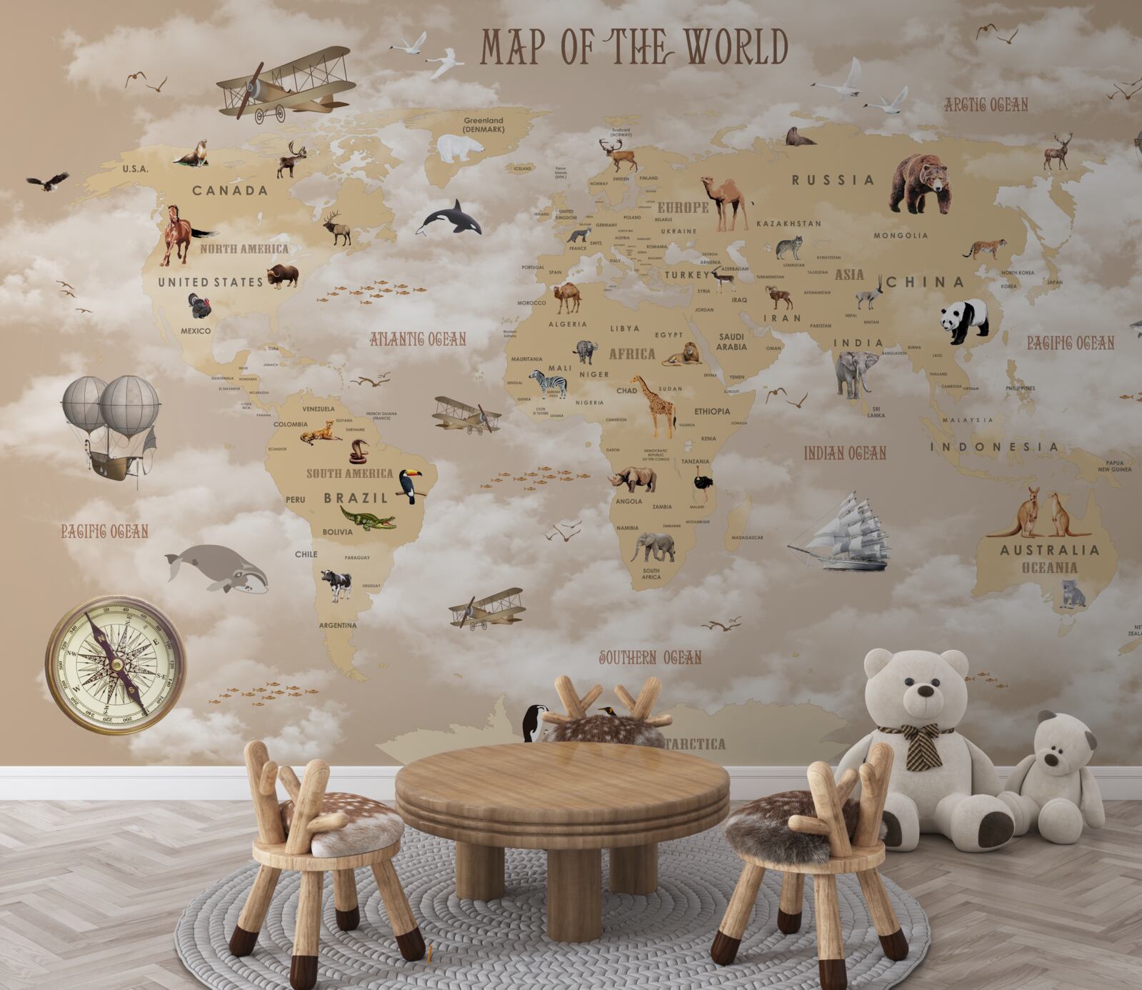 Fototapeta mapa sveta v odtieňoch hnedej