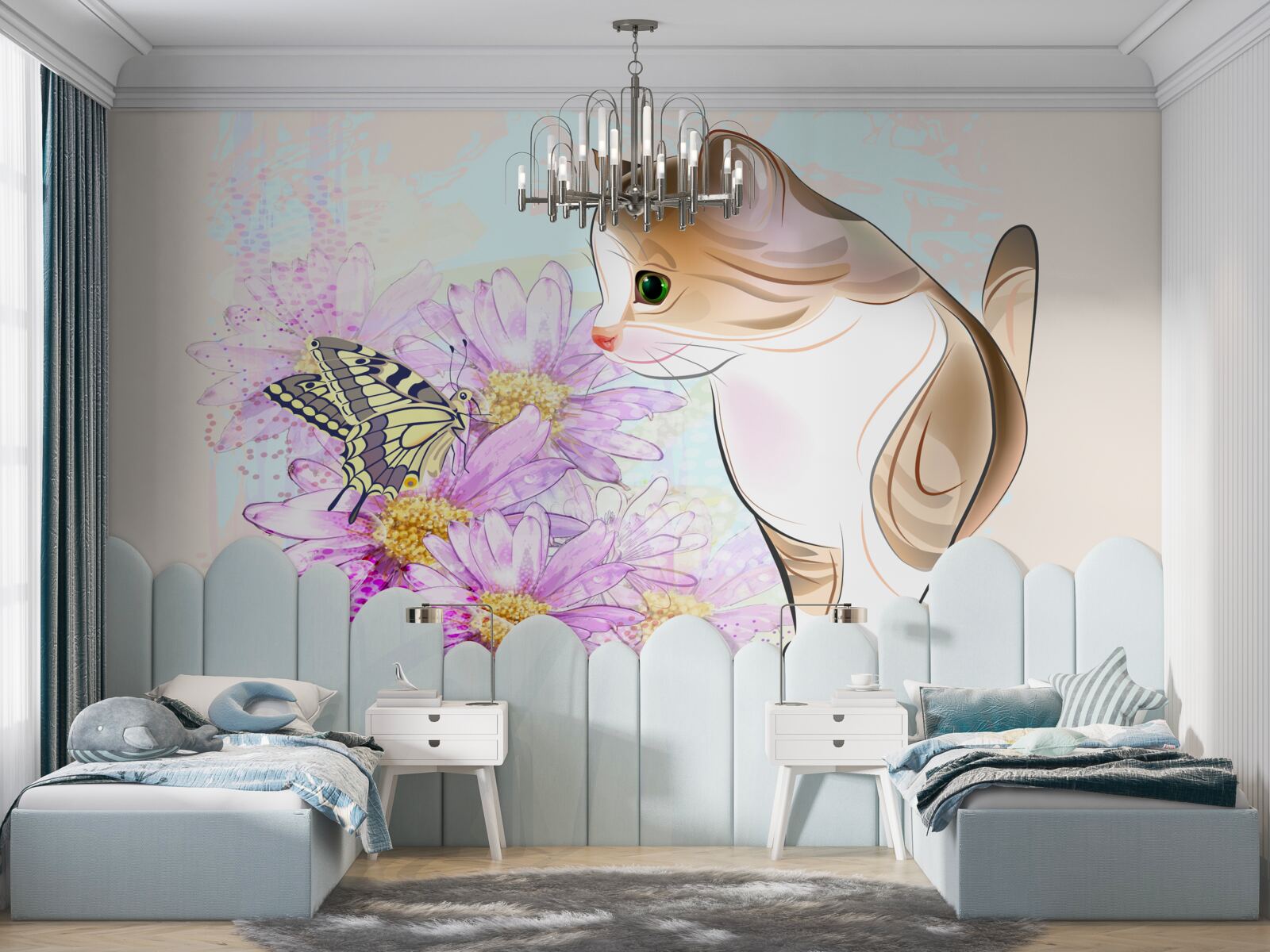 Fototapeta motýľ upútal pozornosť mačky