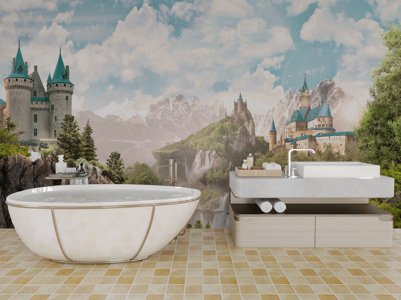 Fototapeta výhľad na hrady a vodopády