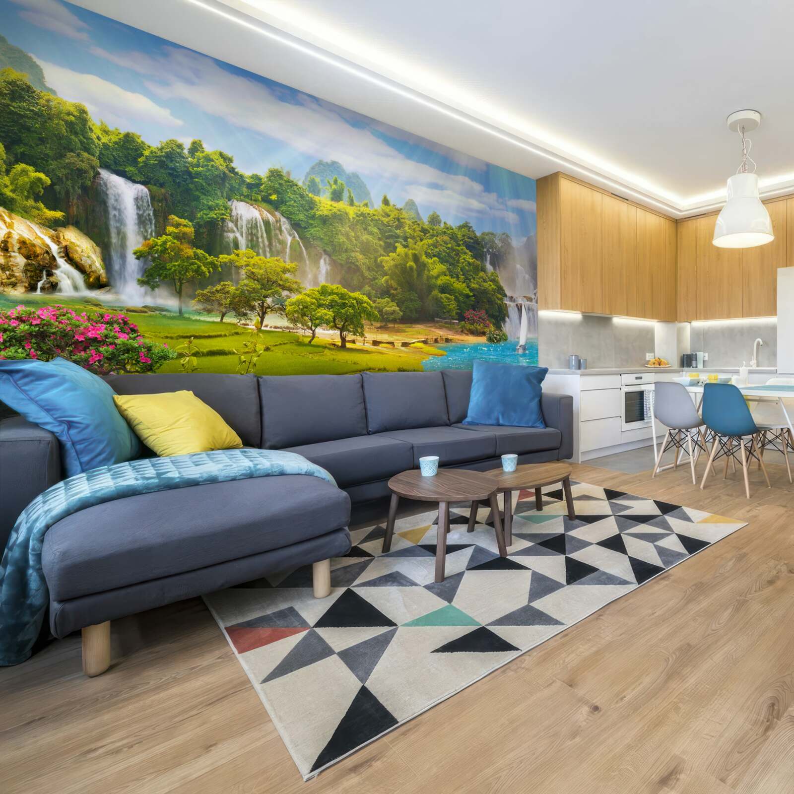 Fototapeta člny v blízkosti vodných kaskád