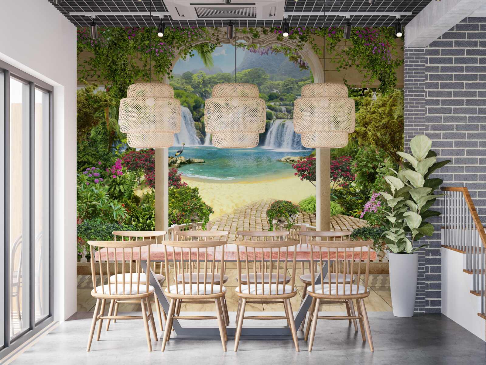 Fototapeta pohľad na vodopád cez oblúk