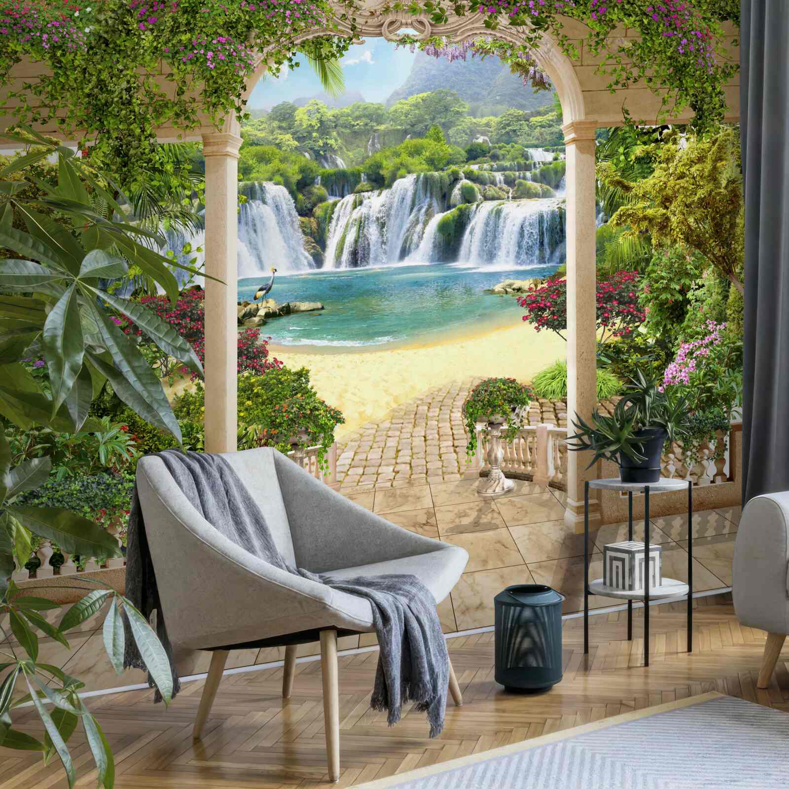 Fototapeta pohľad na vodopád cez oblúk