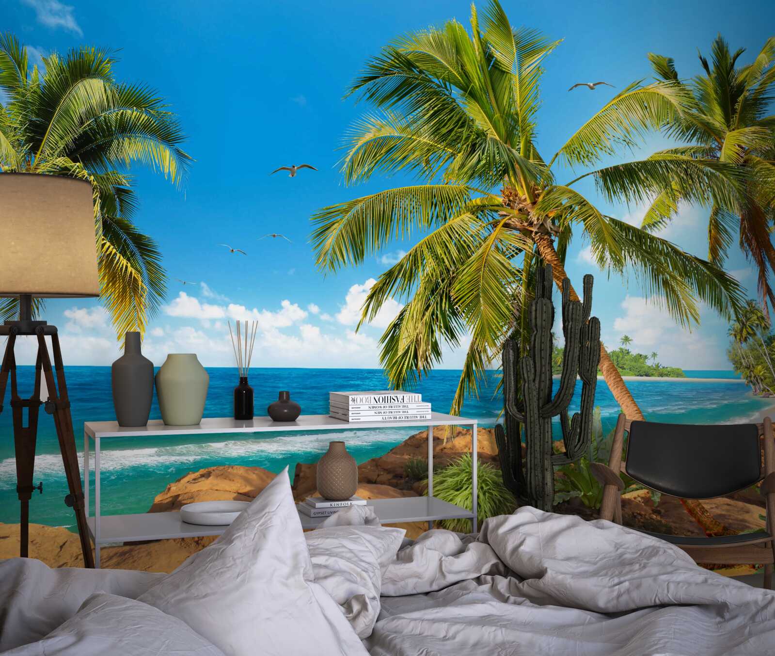 Fototapeta vysoké palmy blízko pobrežia