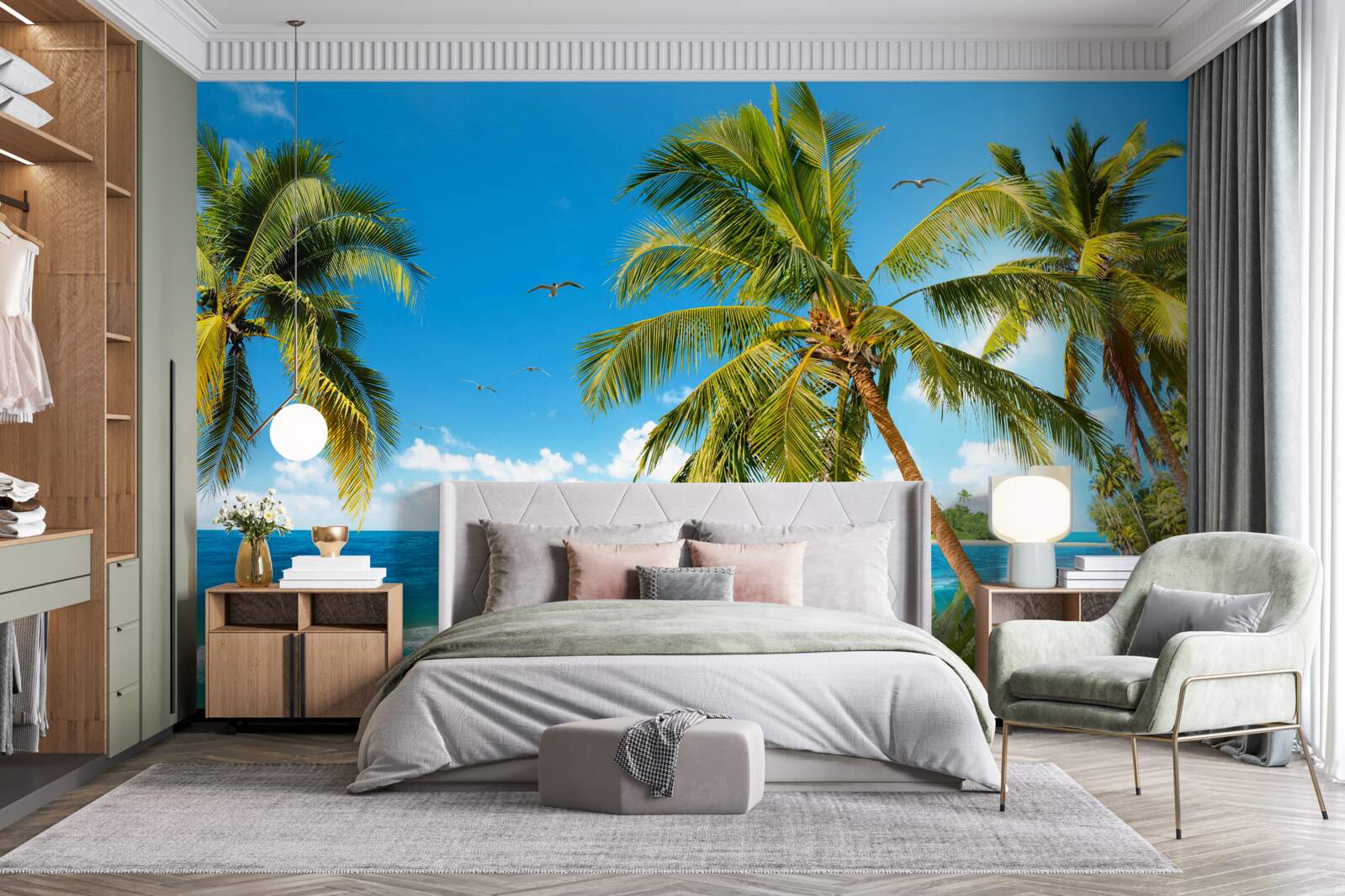 Fototapeta vysoké palmy blízko pobrežia