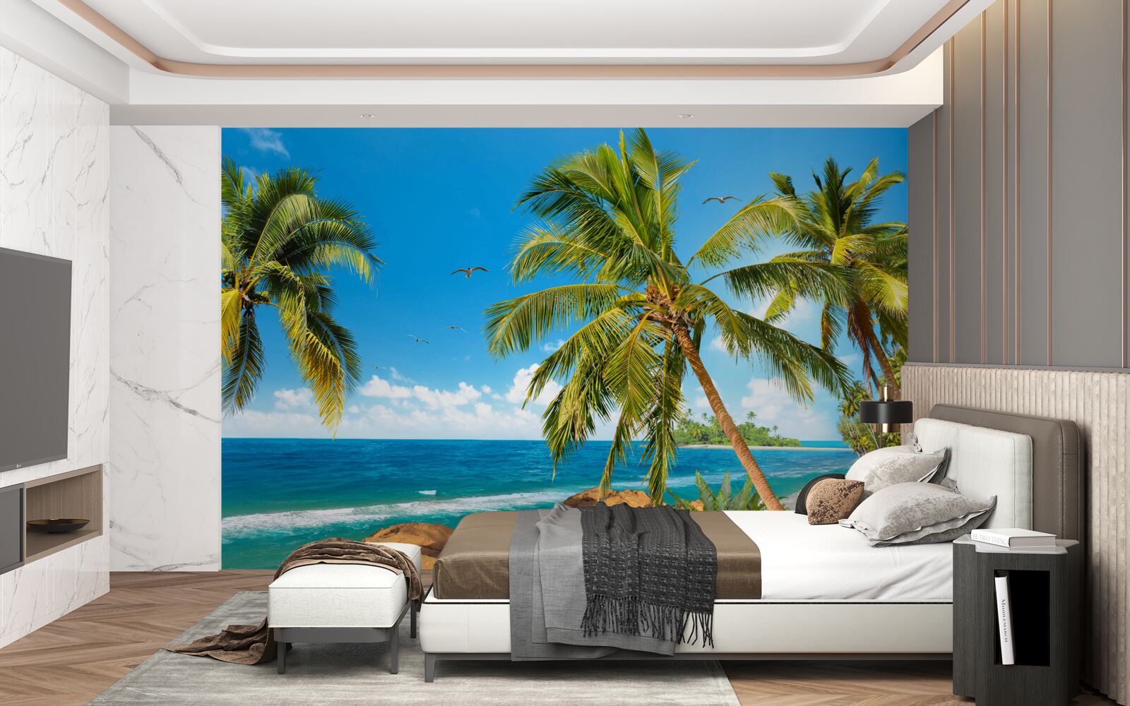 Fototapeta vysoké palmy blízko pobrežia