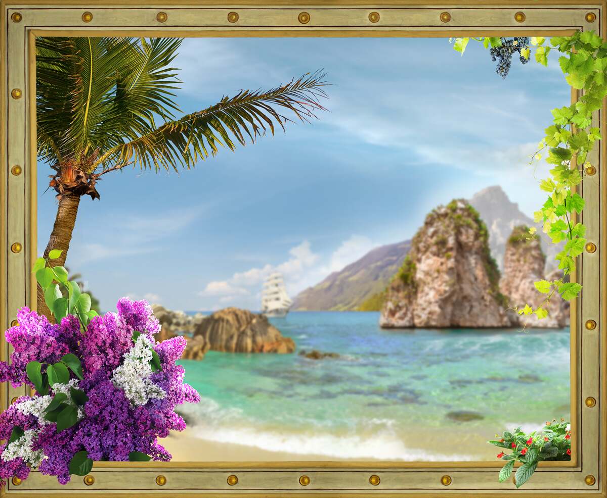 Fototapeta loď je obklopená skalami