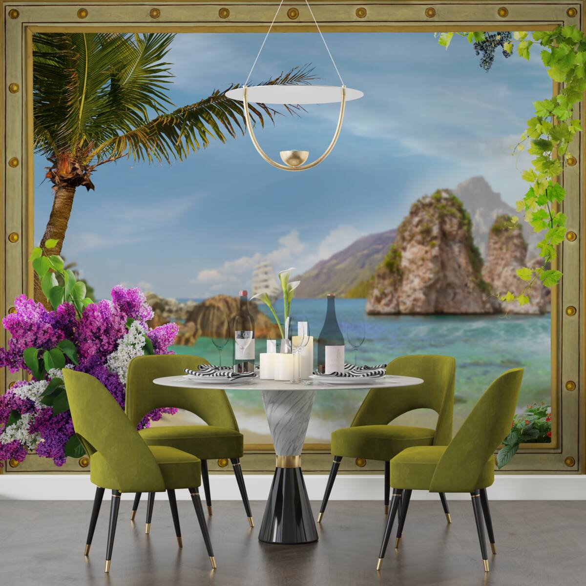 Fototapeta loď je obklopená skalami