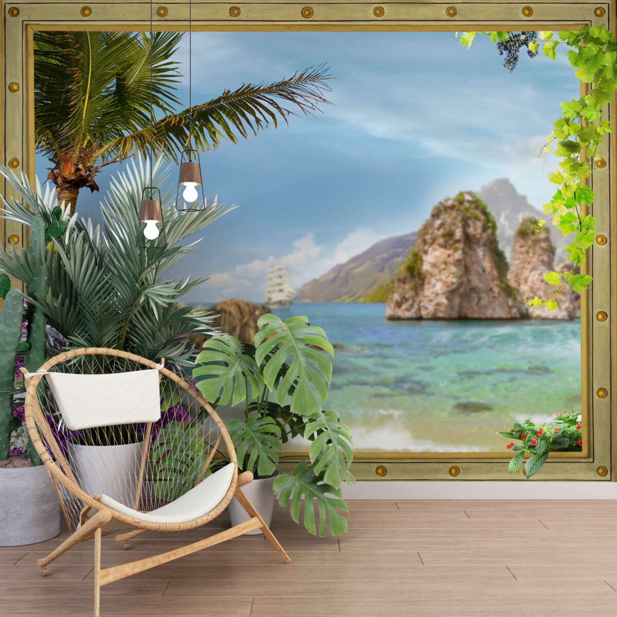 Fototapeta loď je obklopená skalami