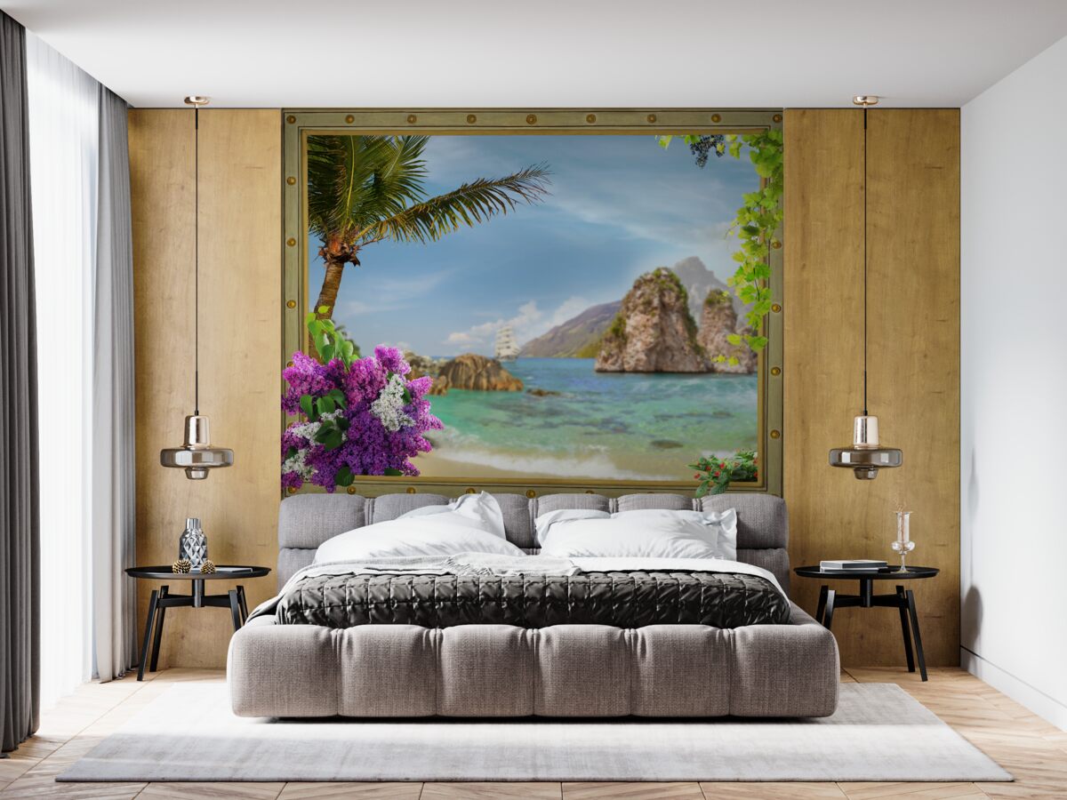 Fototapeta loď je obklopená skalami