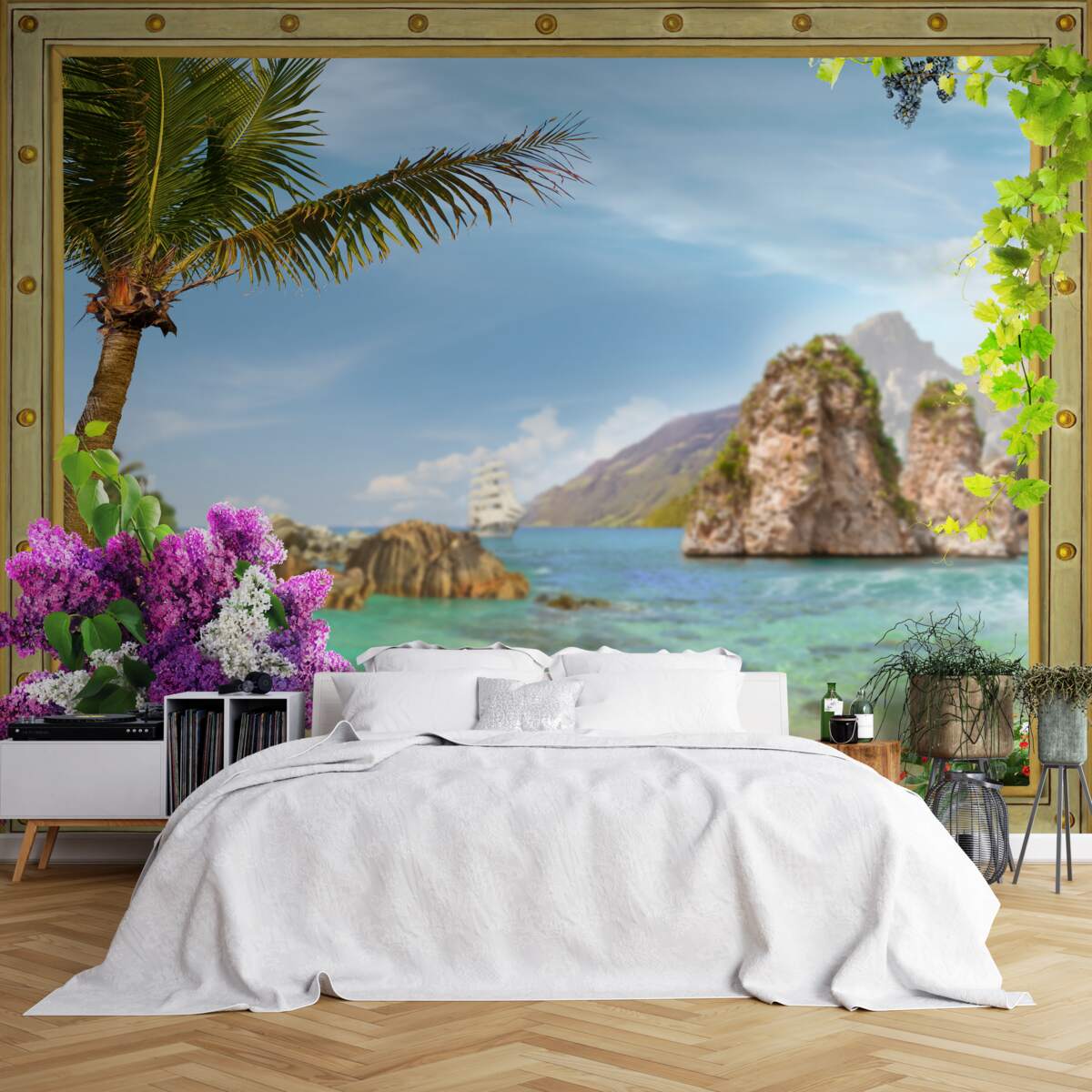 Fototapeta loď je obklopená skalami