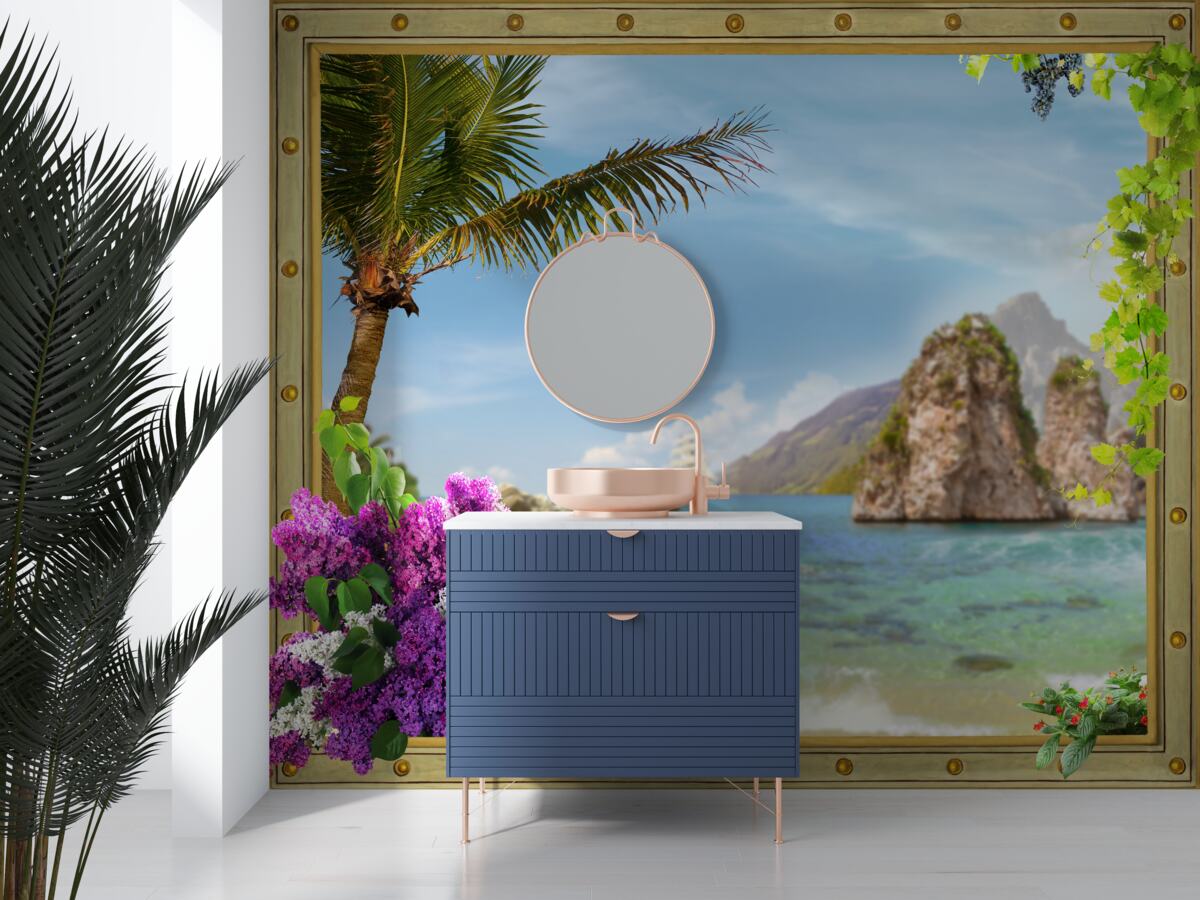 Fototapeta loď je obklopená skalami