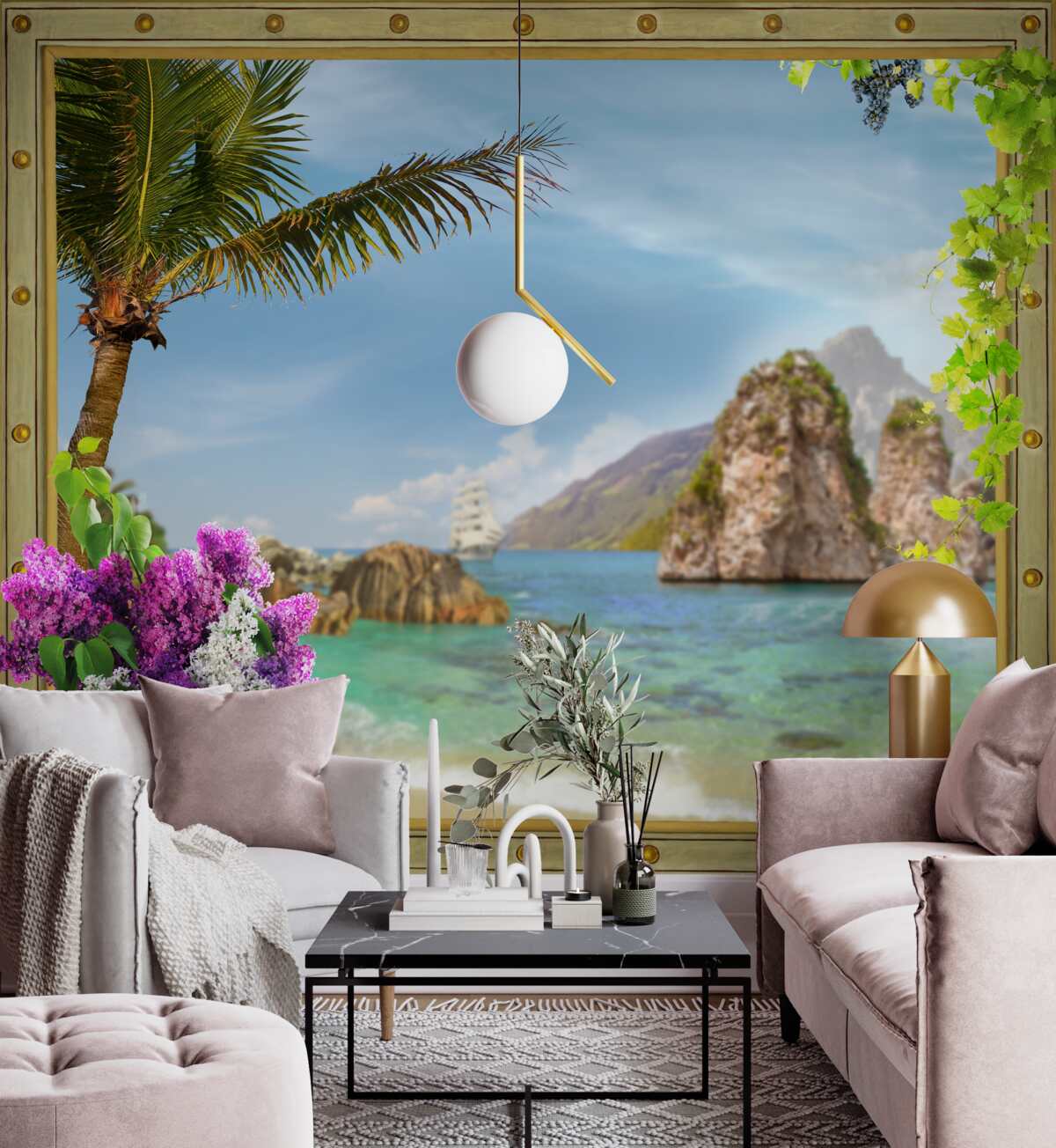 Fototapeta loď je obklopená skalami