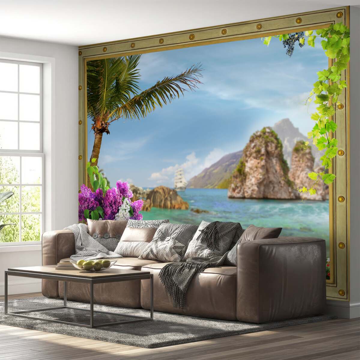 Fototapeta loď je obklopená skalami