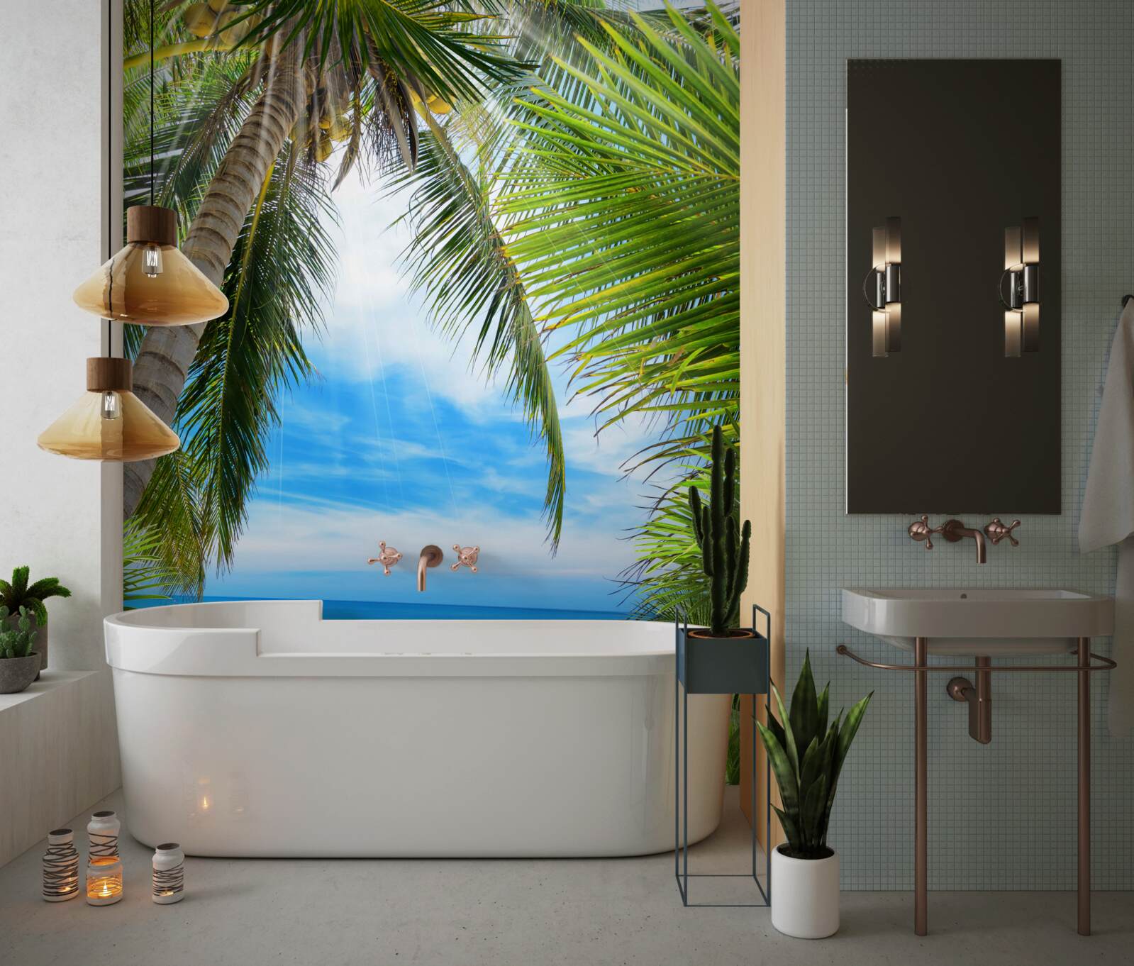 Fototapeta cesta k oceánu cez palmy