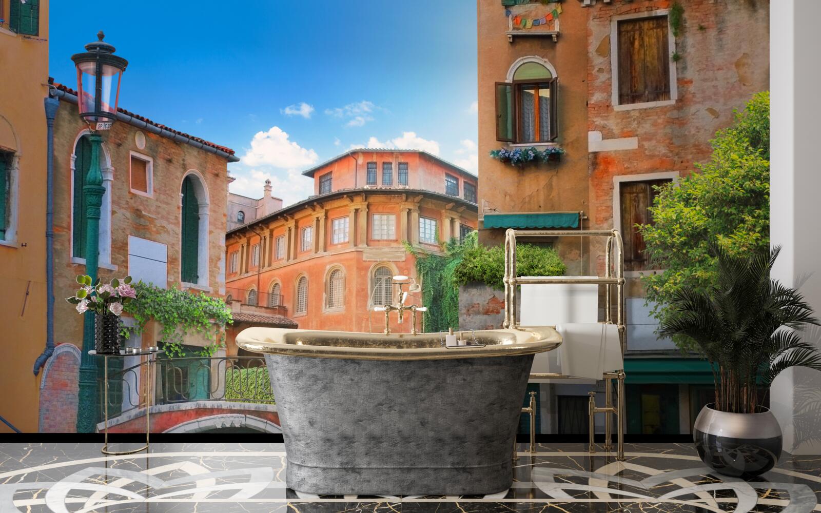 Fototapeta zničené budovy a mostná konštrukcia