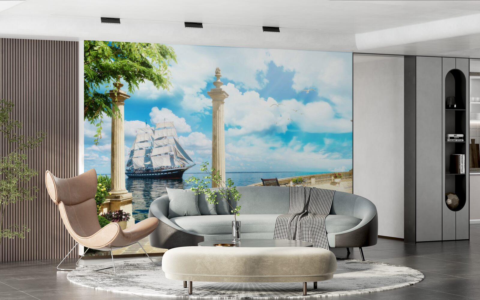 Fototapeta k brehu sa blíži plachetnica