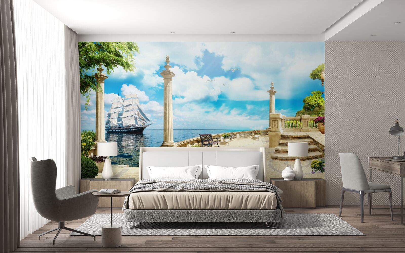 Fototapeta k brehu sa blíži plachetnica