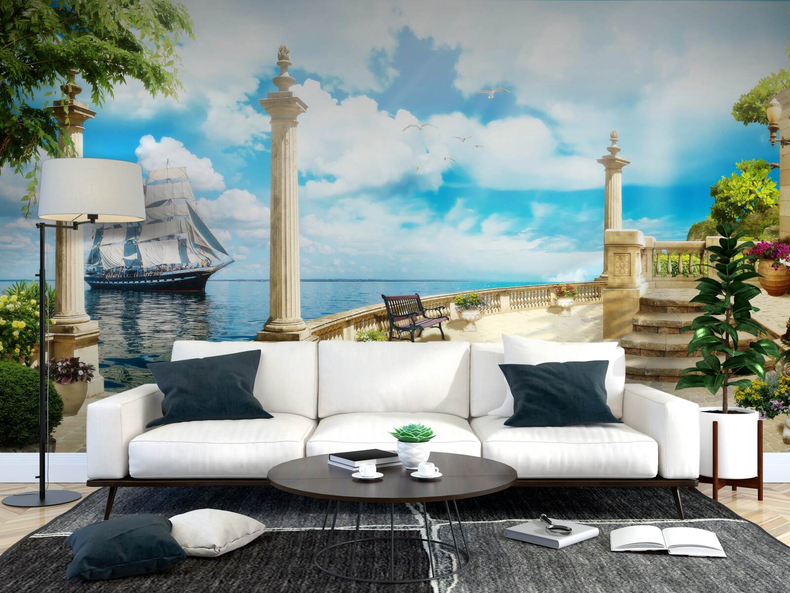 Fototapeta k brehu sa blíži plachetnica