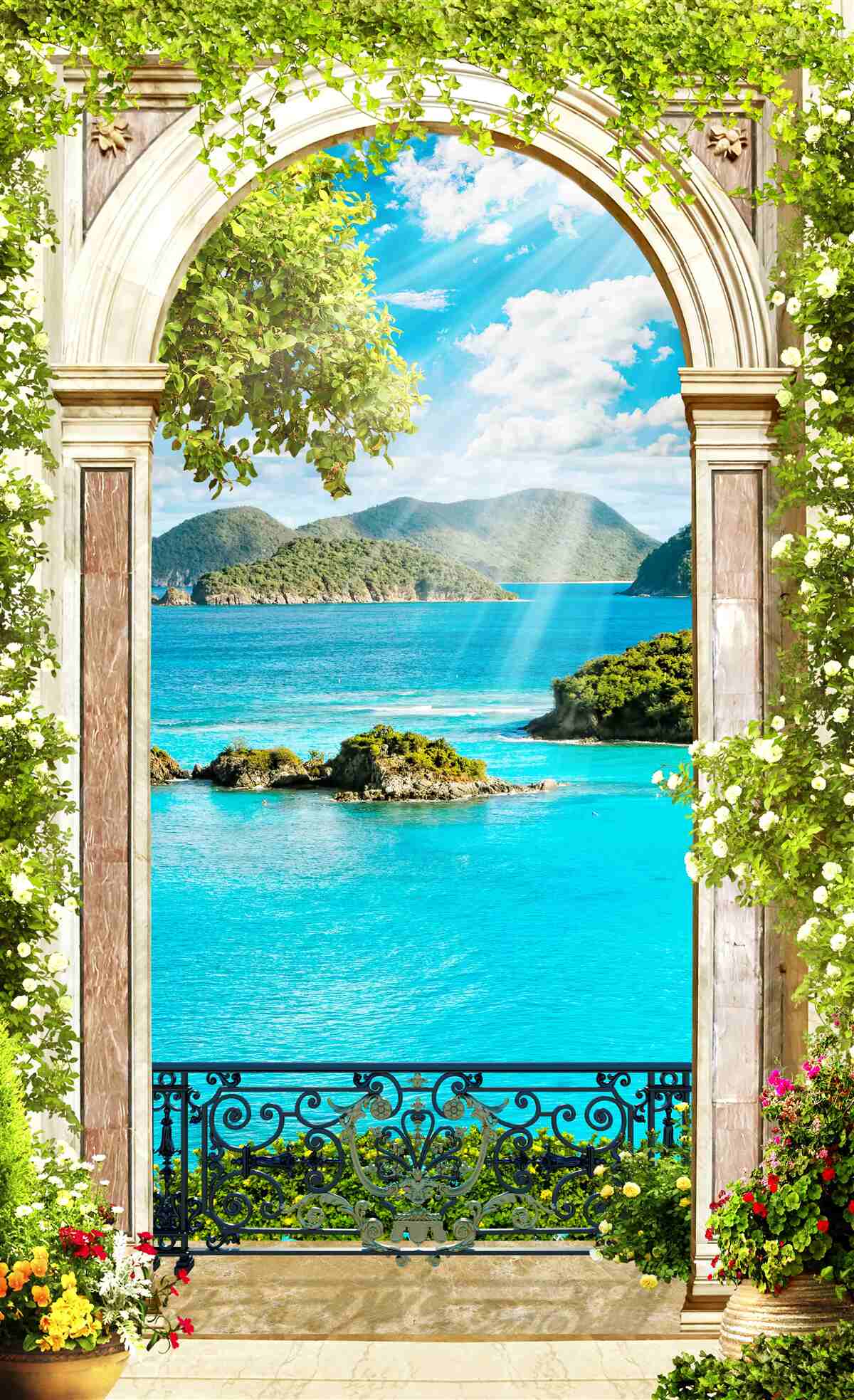 Fototapeta zelený oblúk s úžasným výhľadom na more