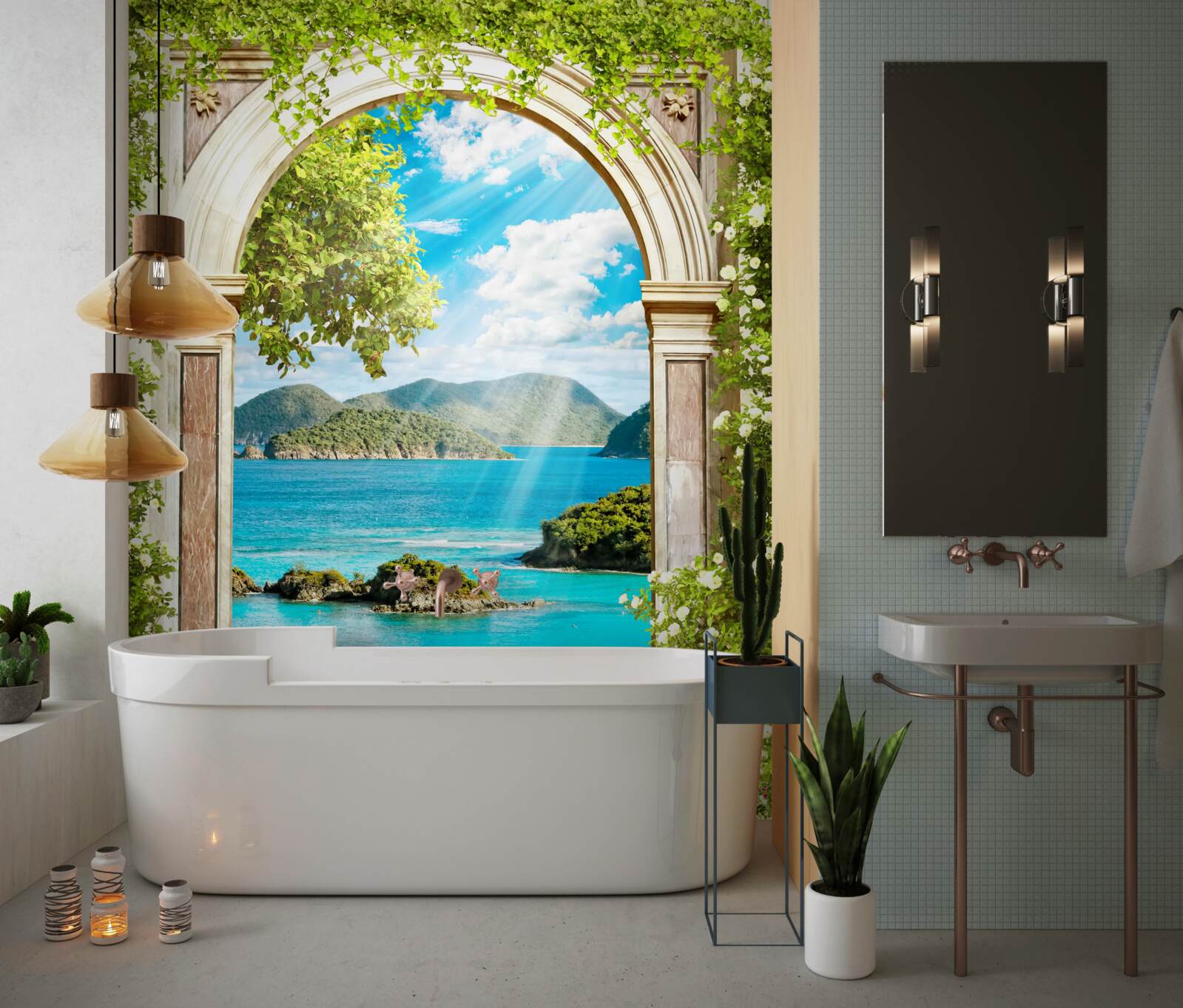 Fototapeta zelený oblúk s úžasným výhľadom na more