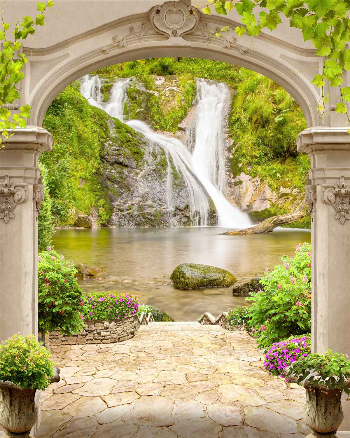 Fototapeta prechod popod oblúk k vodopádu