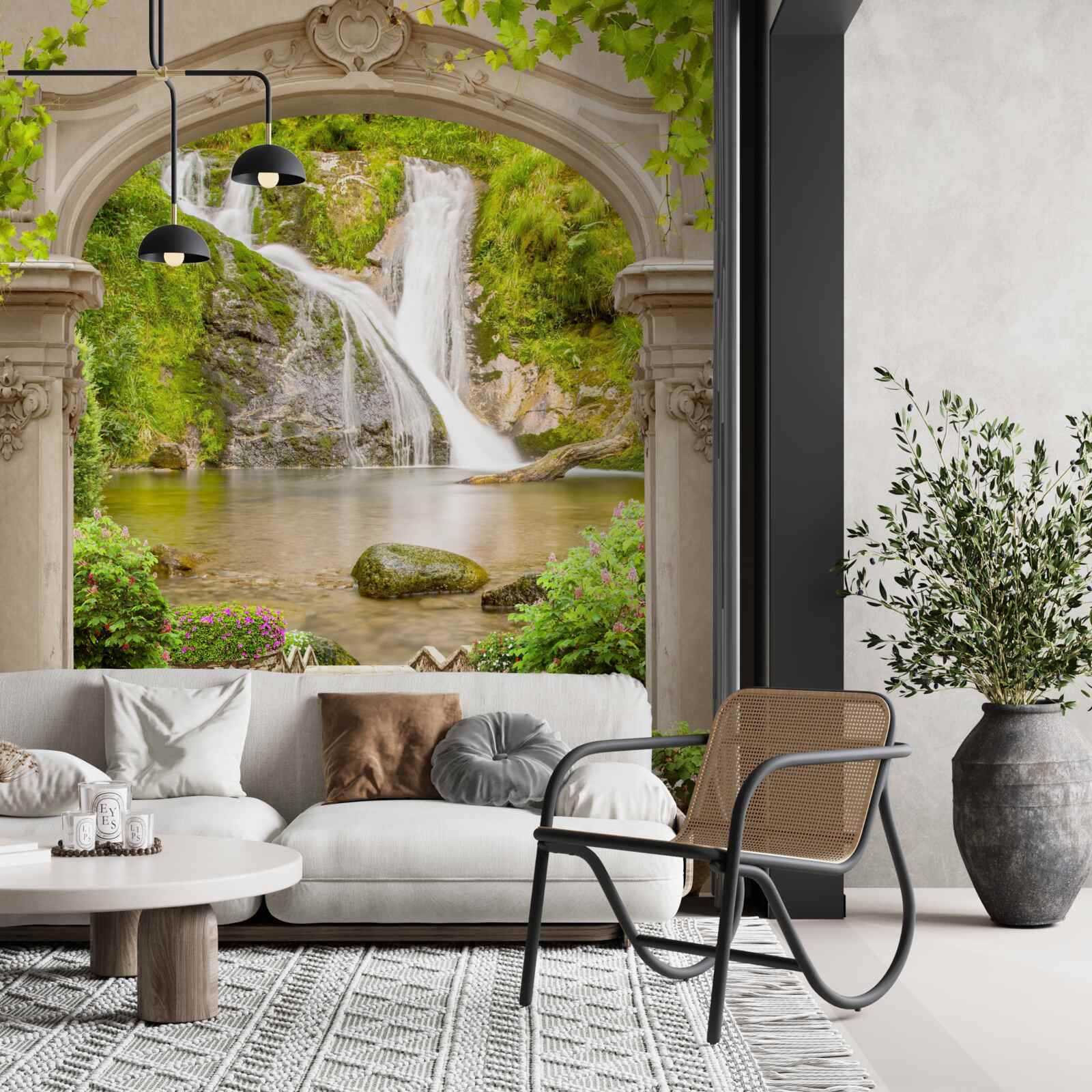 Fototapeta prechod popod oblúk k vodopádu