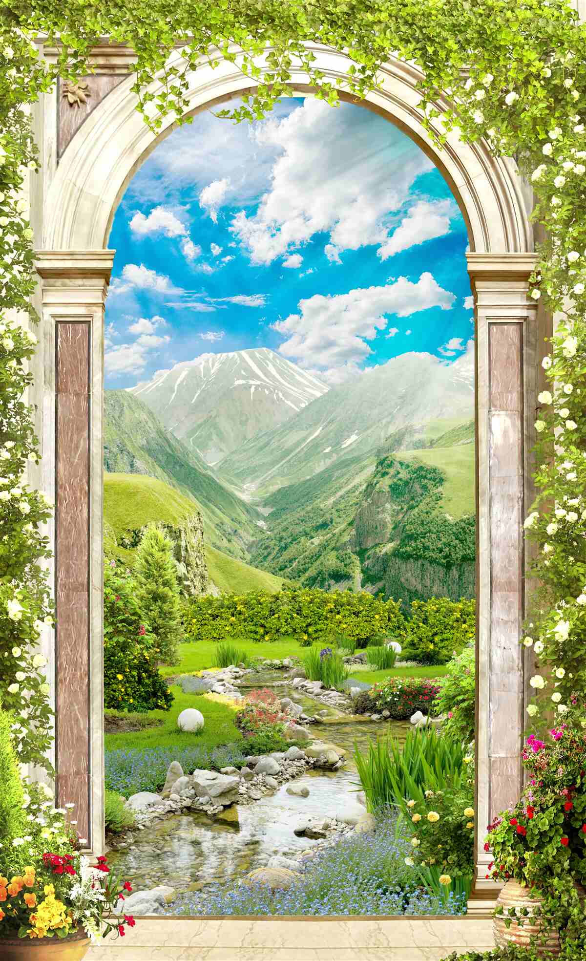 Fototapeta oblúk s výhľadom na rieku a hory