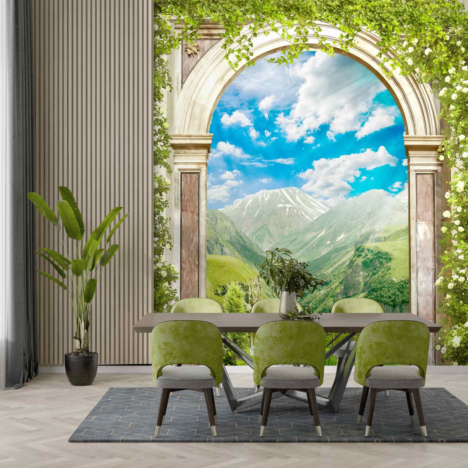 Fototapeta oblúk s výhľadom na rieku a hory