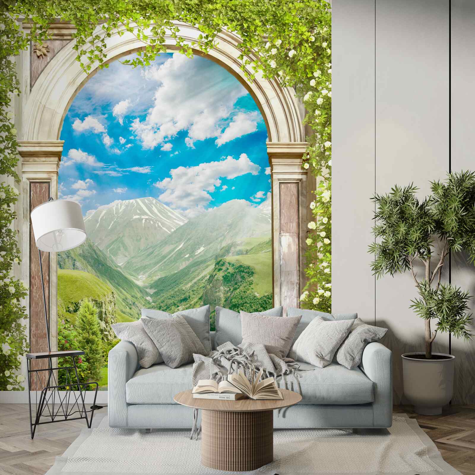 Fototapeta oblúk s výhľadom na rieku a hory