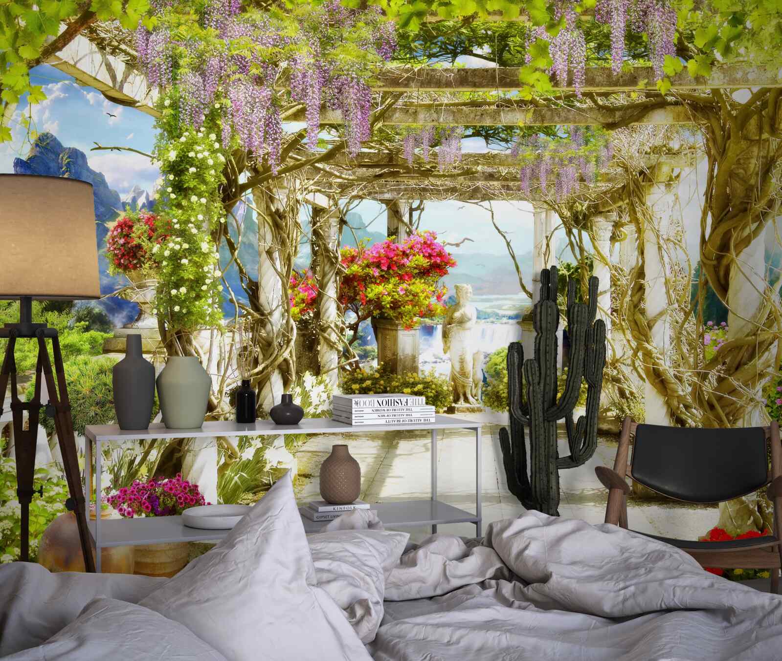 Fototapeta Grécka terasa zaliata kvetmi