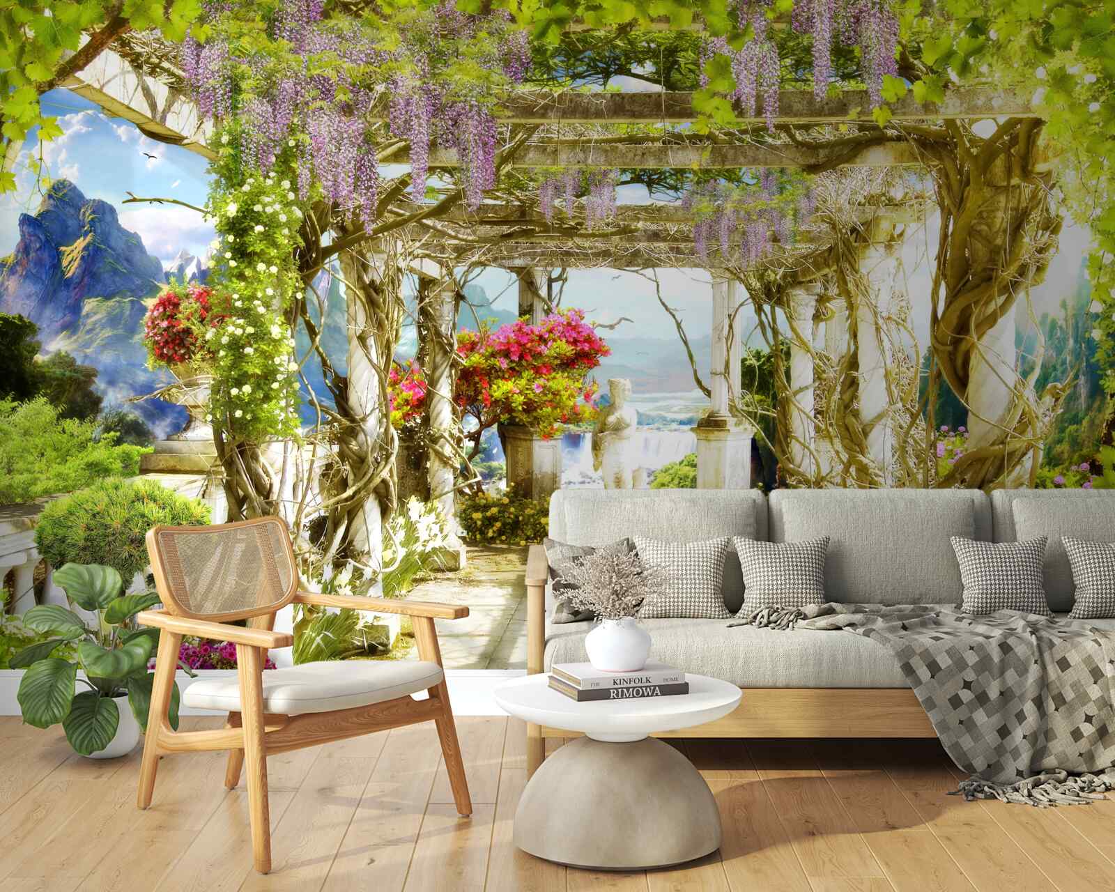 Fototapeta Grécka terasa zaliata kvetmi