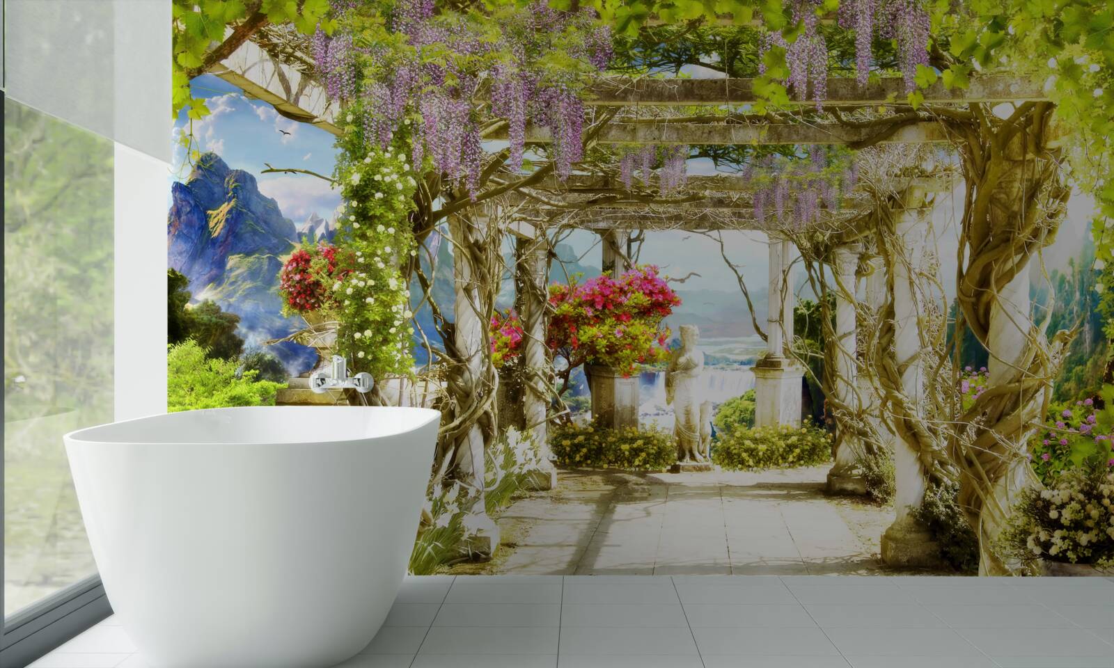 Fototapeta Grécka terasa zaliata kvetmi