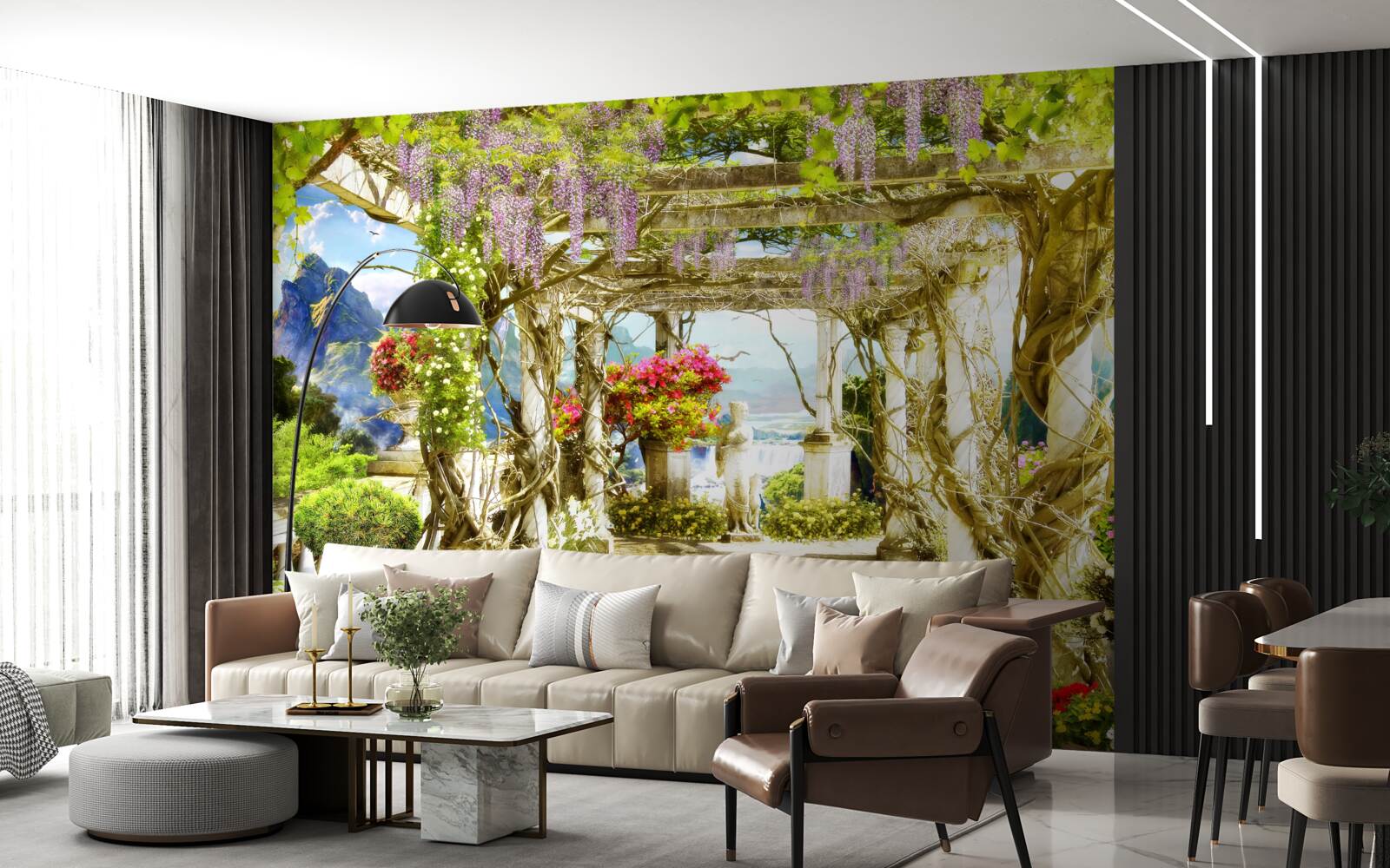 Fototapeta Grécka terasa zaliata kvetmi