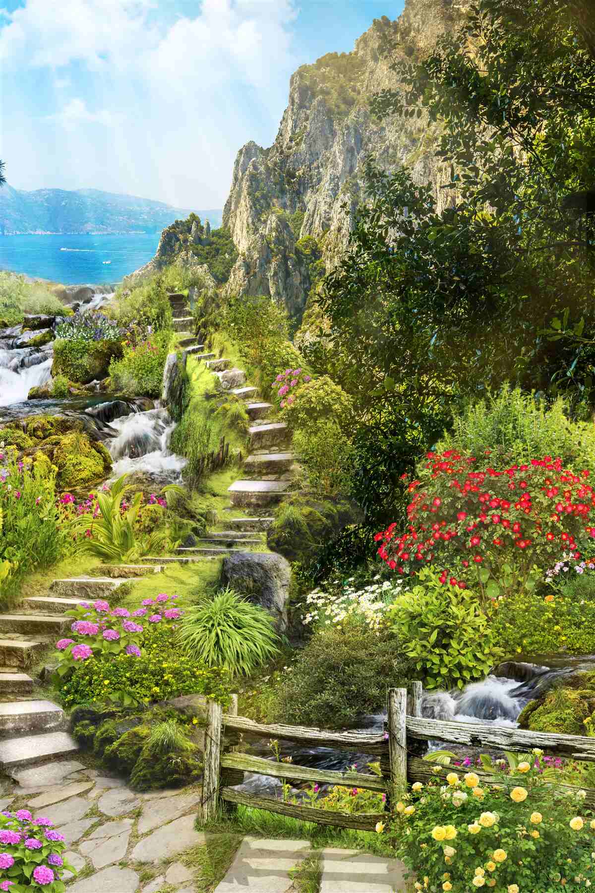 Fototapeta záhrada s výhľadom na more