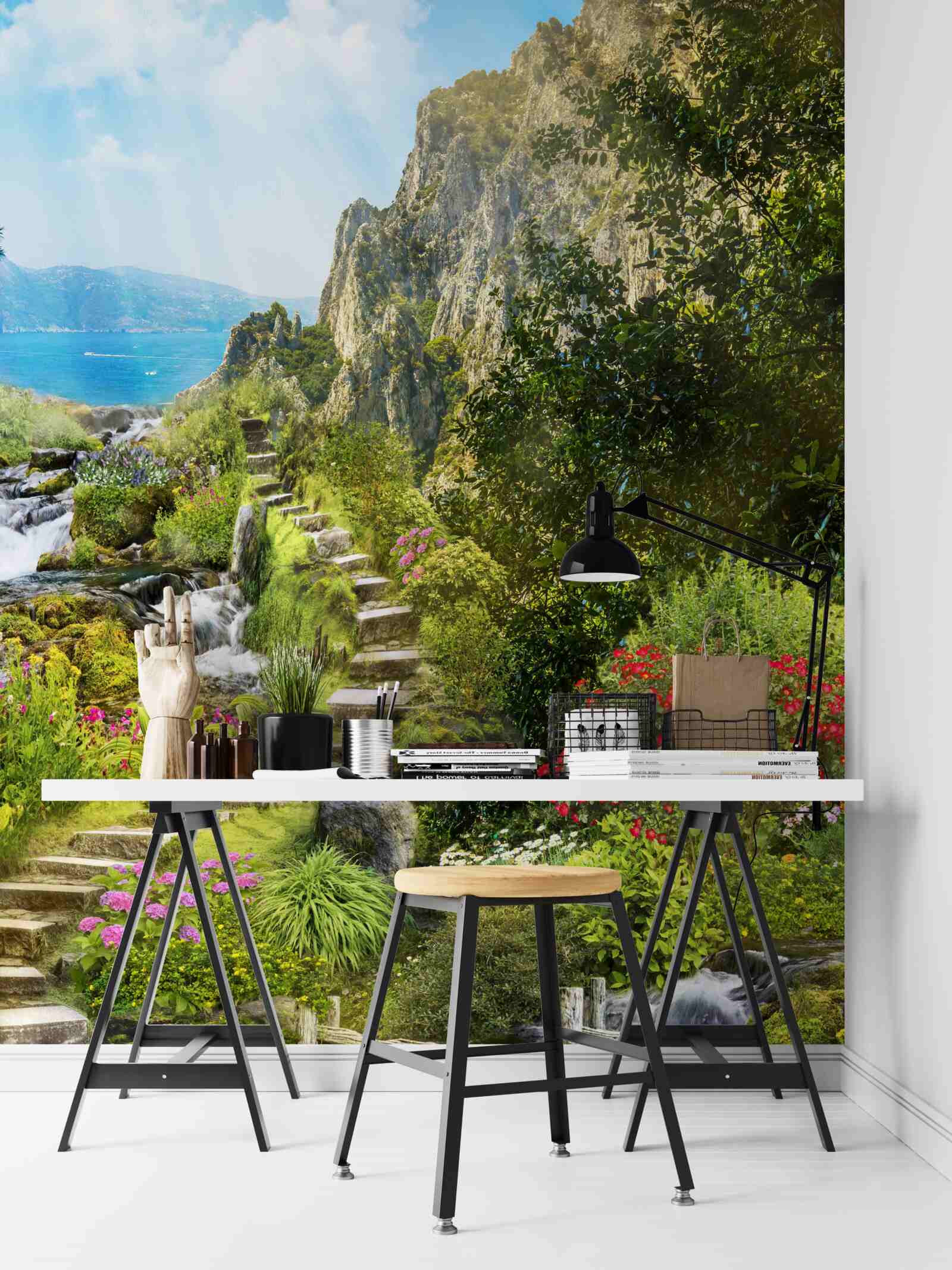 Fototapeta záhrada s výhľadom na more