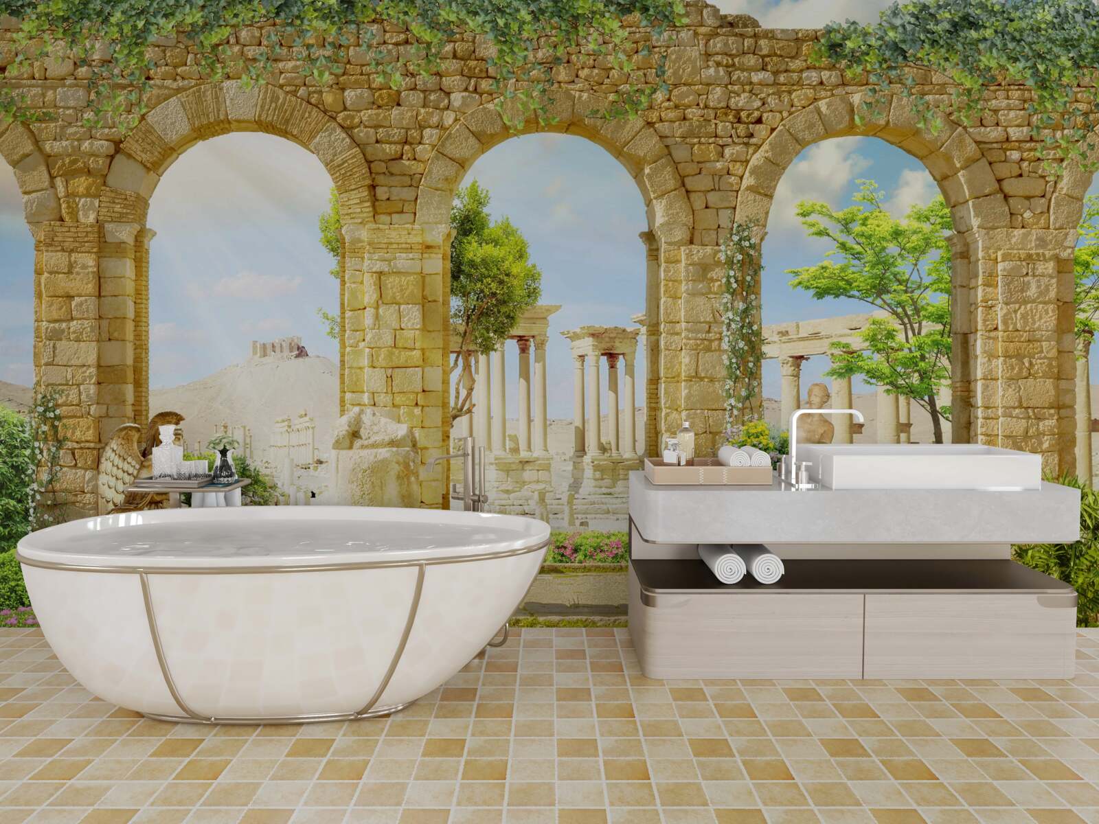 Fototapeta starobylé formy obklopené zeleňou