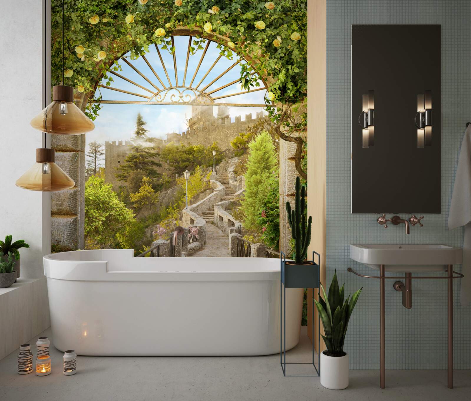 Fototapeta zelený oblúk zdobený citrónmi