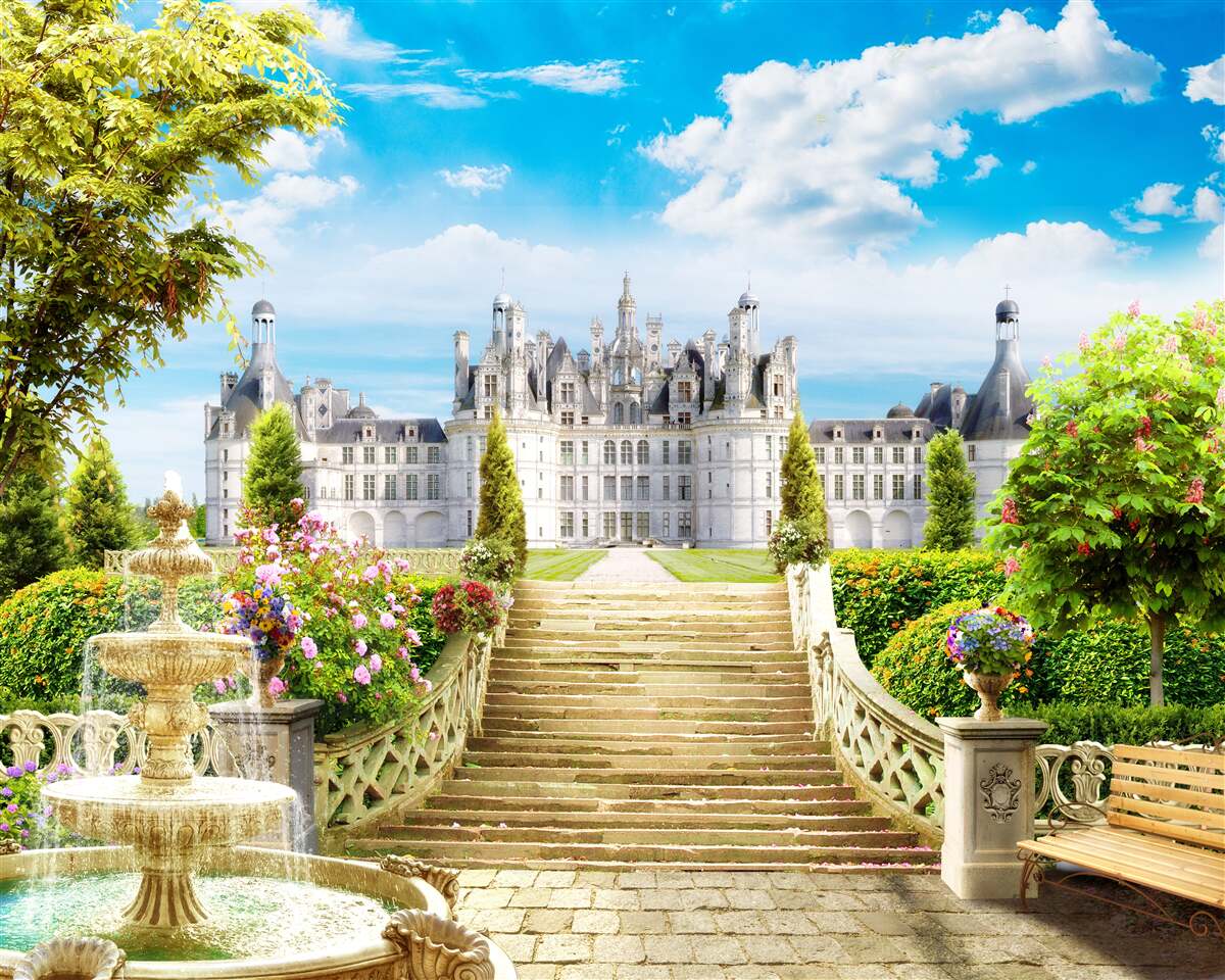 Fototapeta schody vedúce na trávnik pri paláci