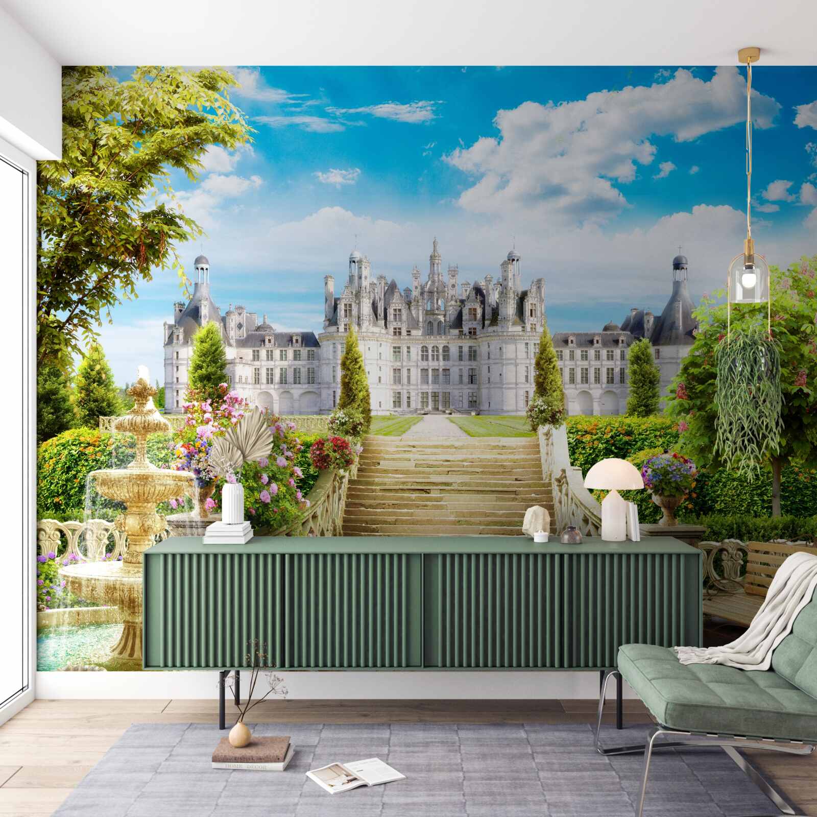 Fototapeta schody vedúce na trávnik pri paláci